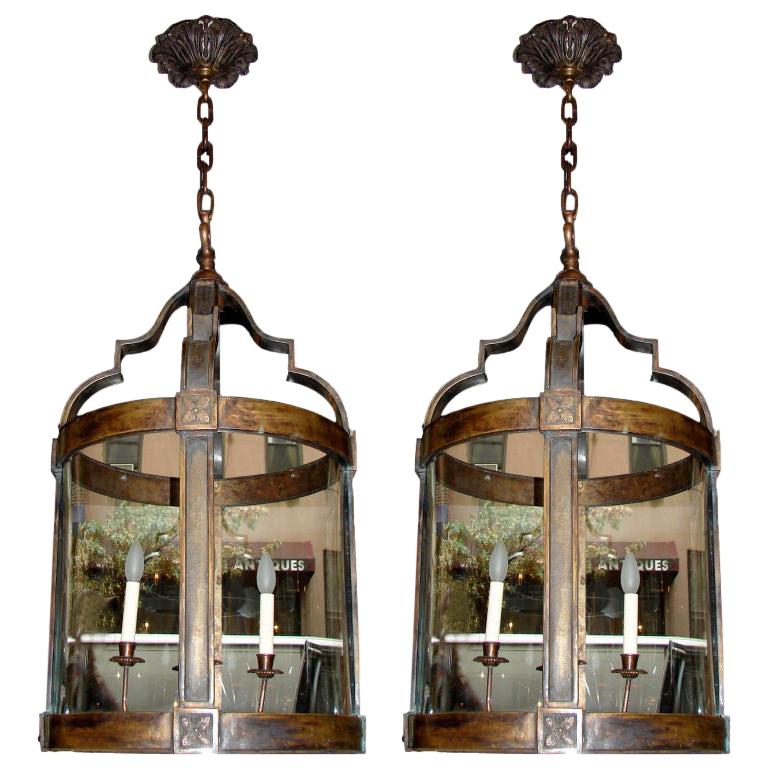 Pair of Neoclassic Bronze Lanterns, Sold Individually For Sale