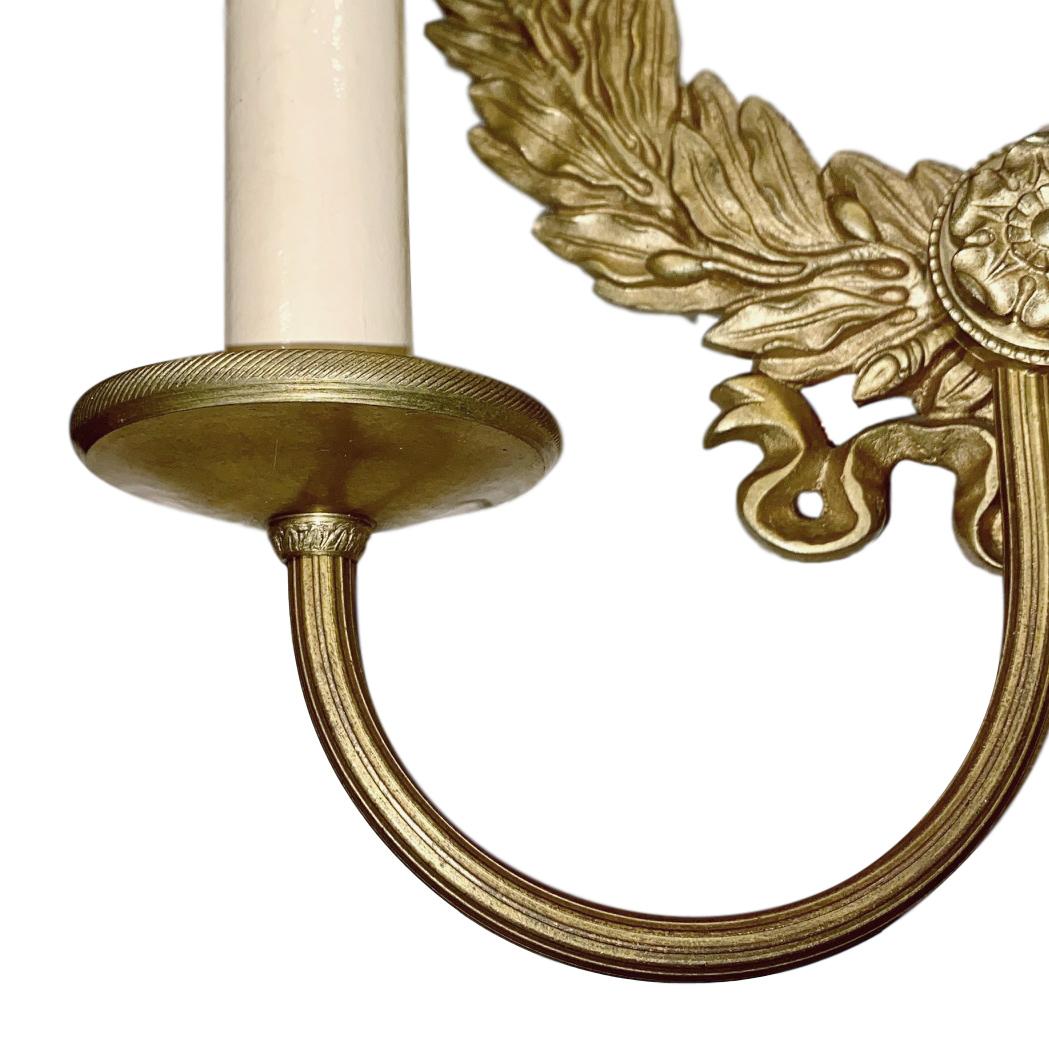 American Pair of Neoclassic Bronze Sconces For Sale