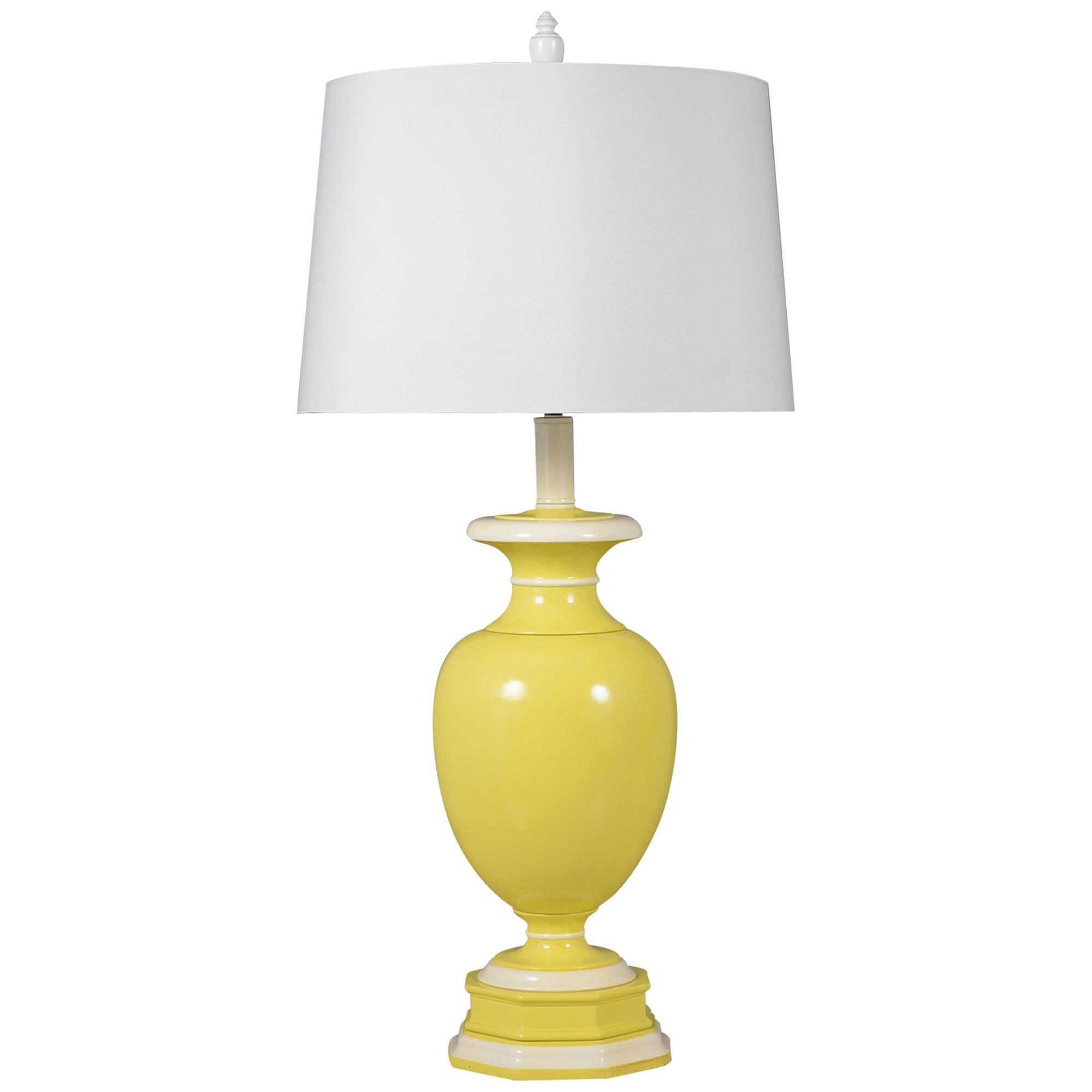 Enhance your home with our stunning pair of neoclassical-style table lamps, a perfect combination of timeless design and practical functionality. These vintage lamps feature eye-catching yellow and white ceramic bases, exuding a classic appeal that