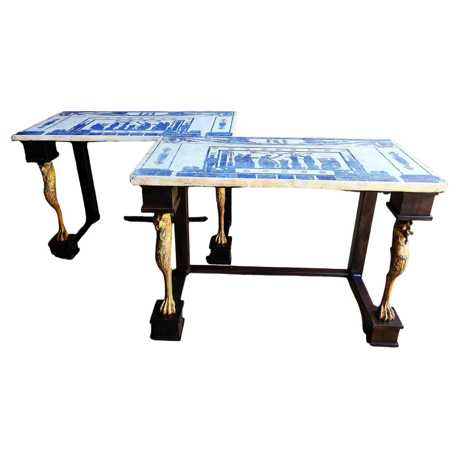 Pair of Neoclassic Consoles Tables with Scagiole Top, Italy, 19/20th Century For Sale