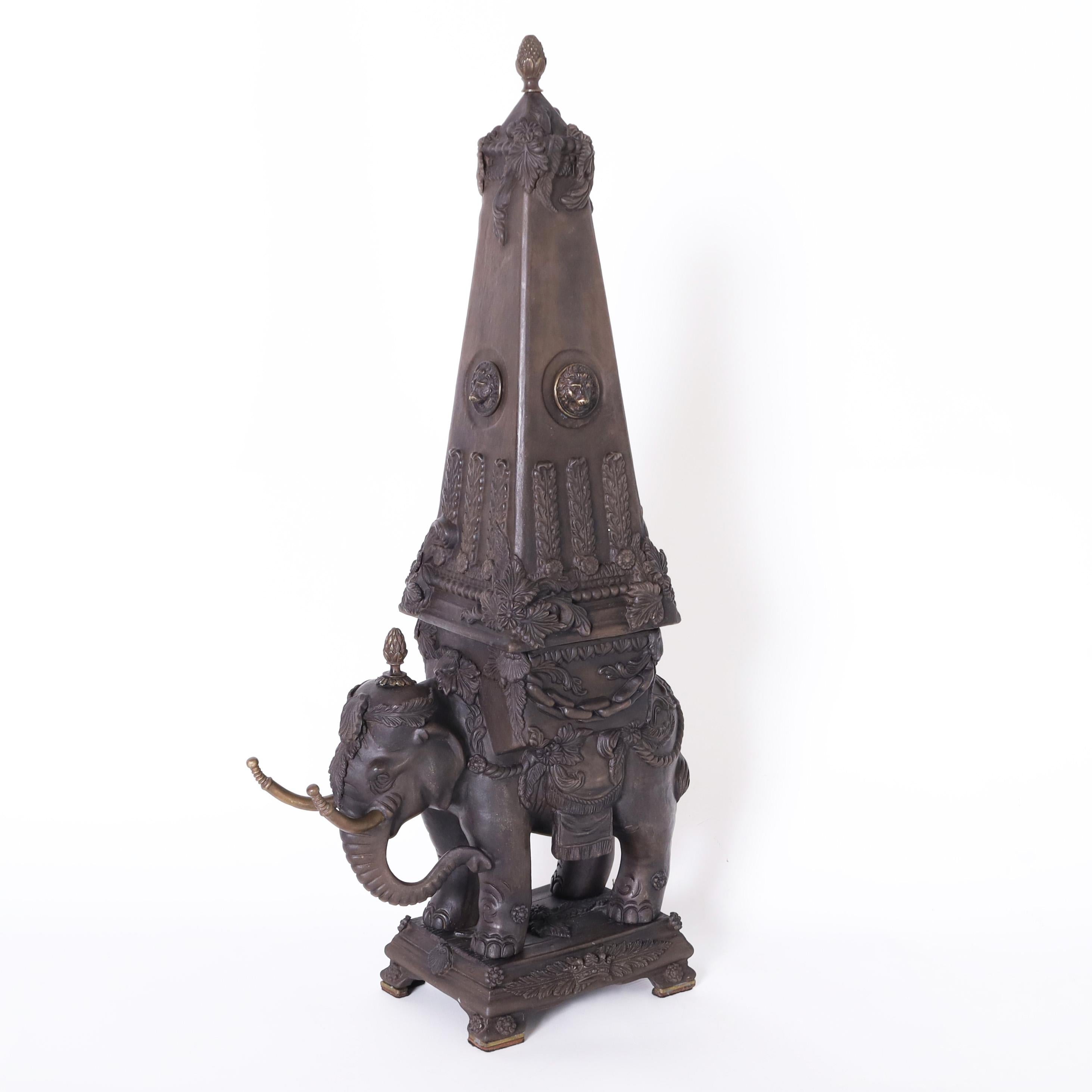 Neoclassical Pair of Neoclassic Earthenware Elephants with Obelisks For Sale