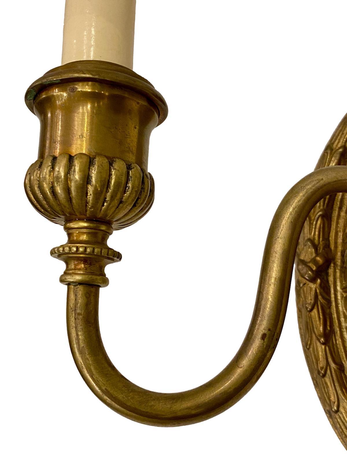 American Pair of Neoclassic Gilt Bronze Sconces For Sale