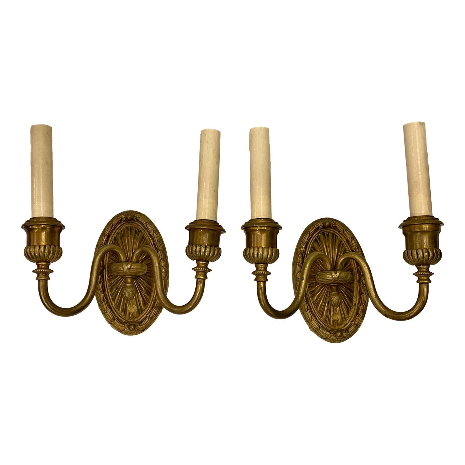 Pair of Neoclassic Gilt Bronze Sconces For Sale