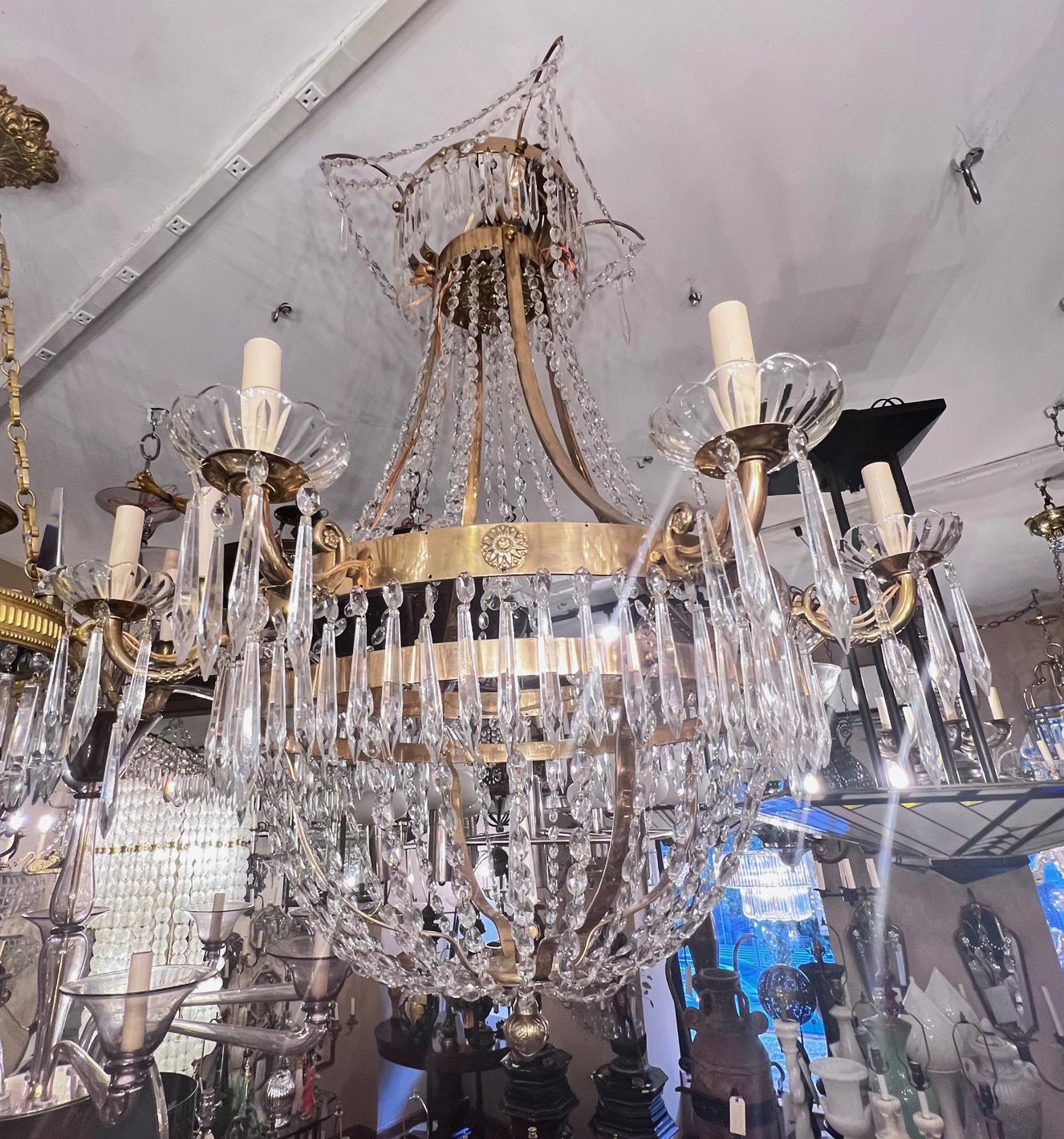 Pair of Neoclassic Gilt Swedish Chandeliers, Sold Individually For Sale 5