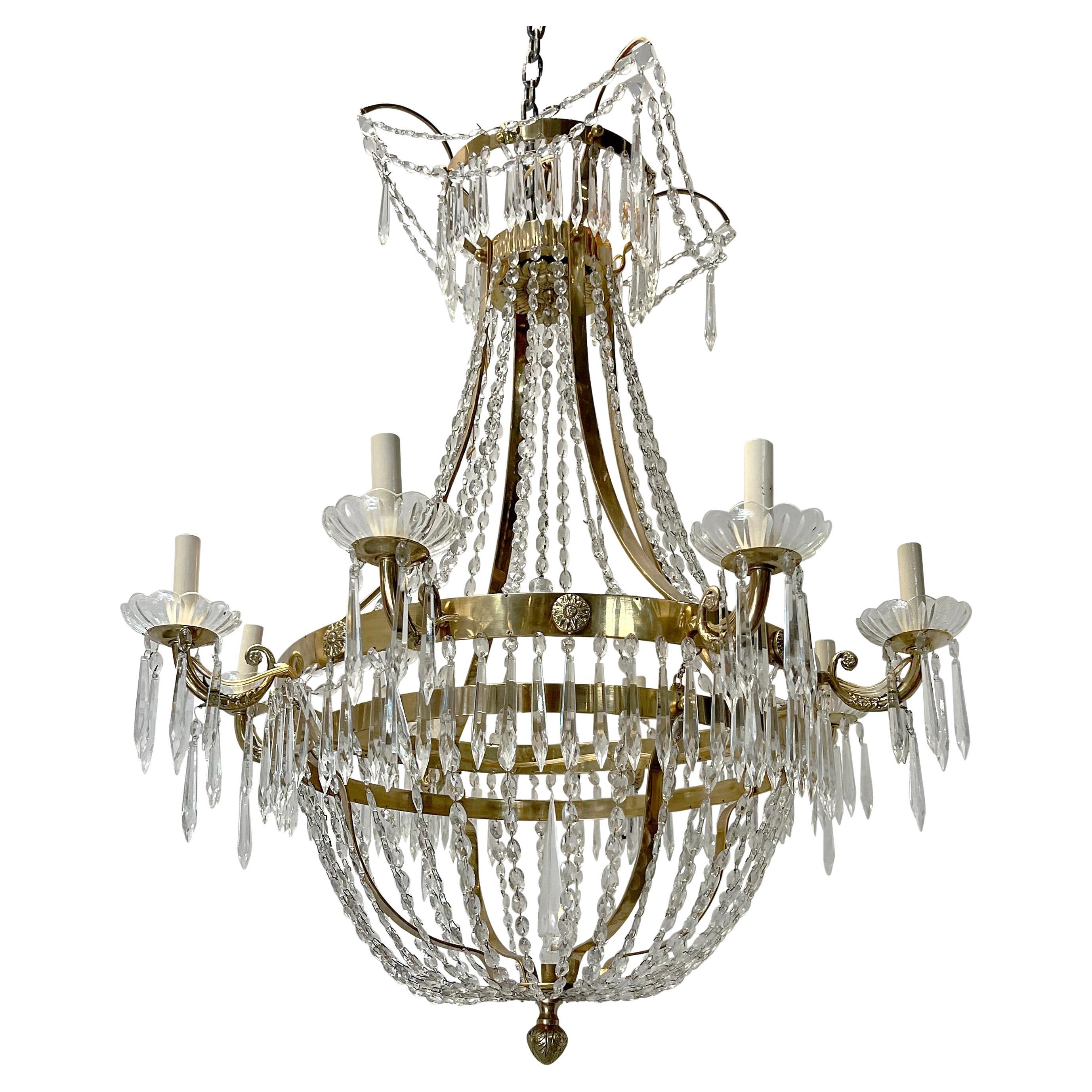 Pair of Neoclassic Gilt Swedish Chandeliers, Sold Individually For Sale