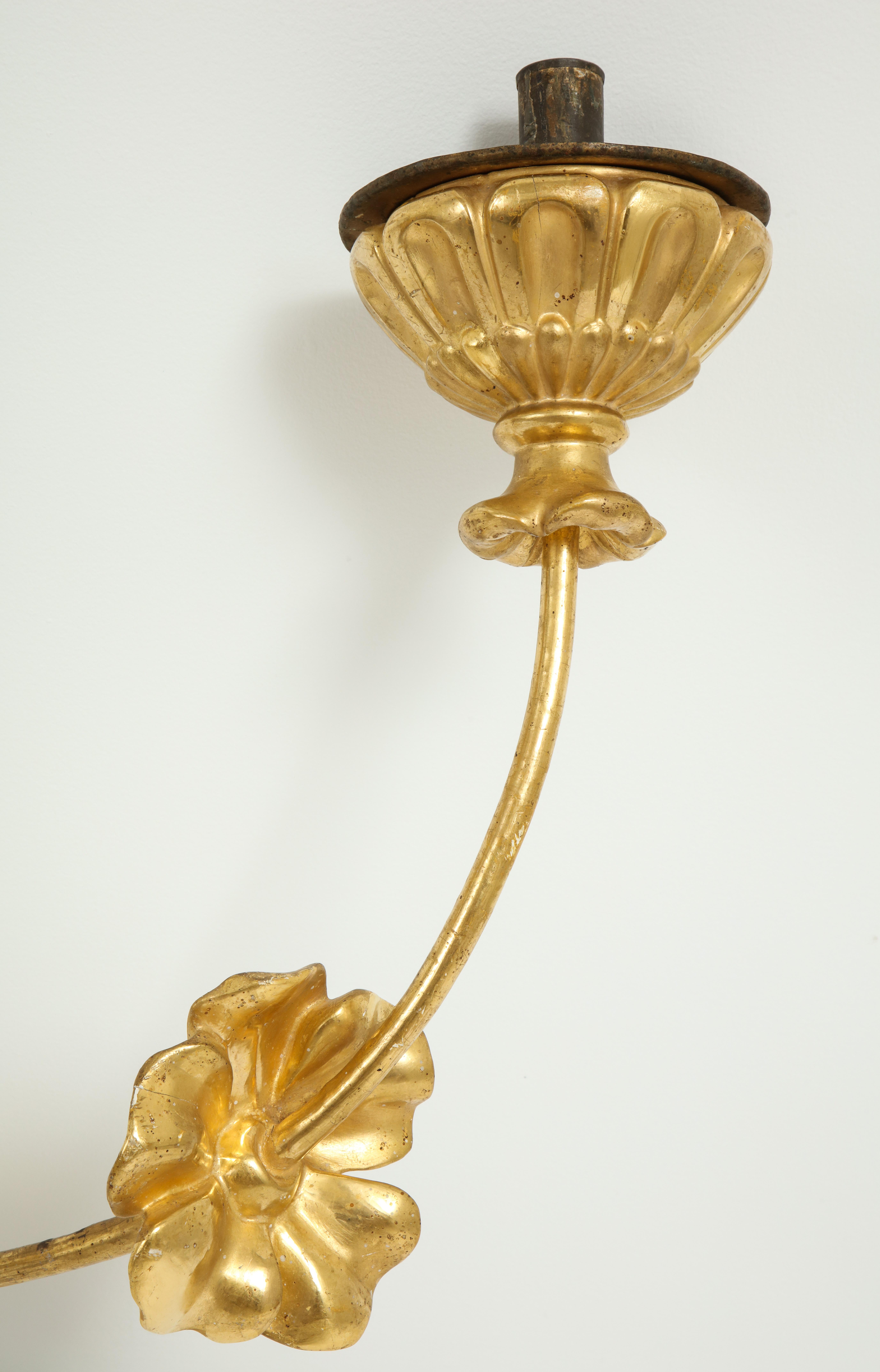 Late 18th Century Pair of Neoclassic Italian Carved and Gilded Iron Wall Sconces
