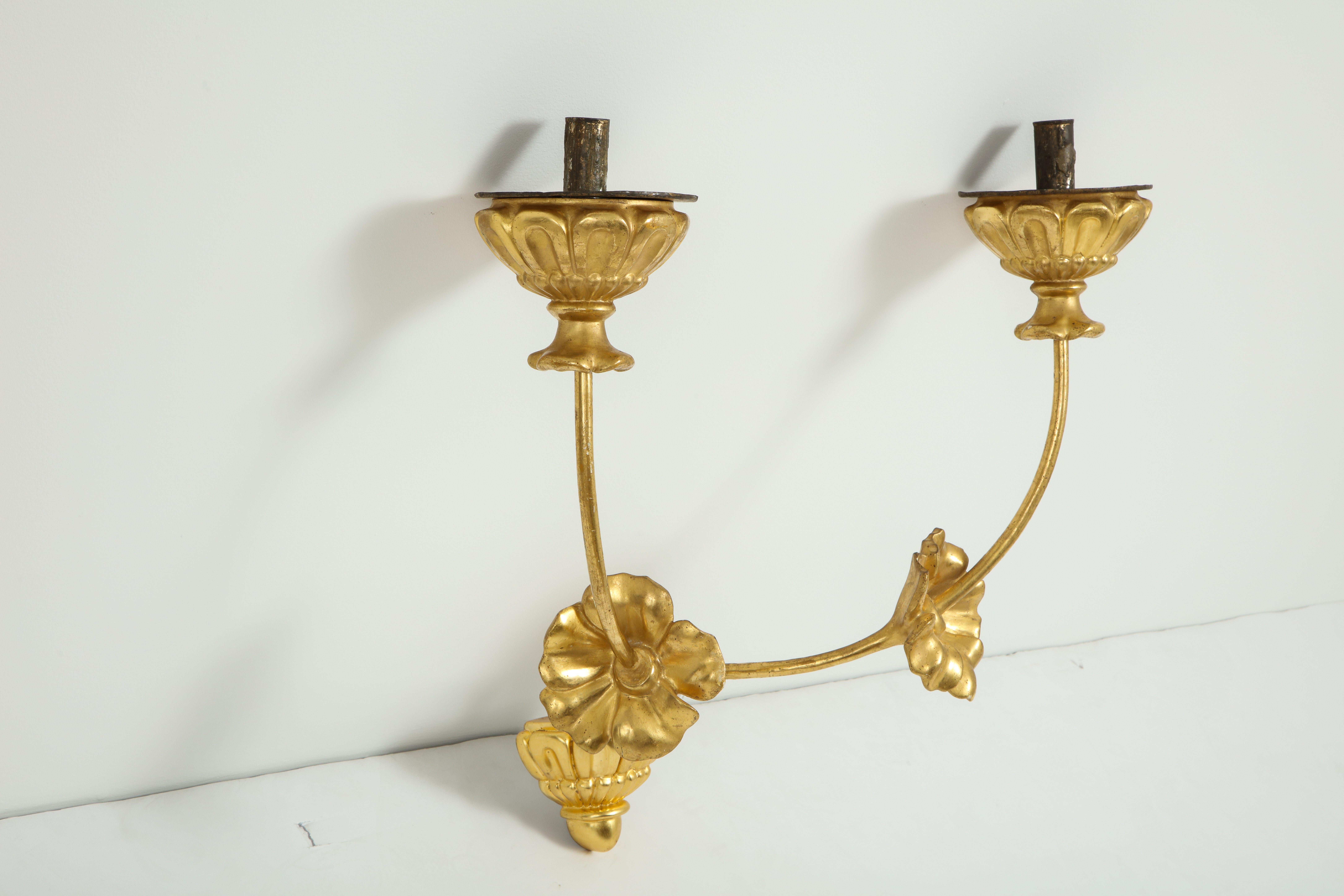 Pair of Neoclassic Italian Carved and Gilded Iron Wall Sconces 3