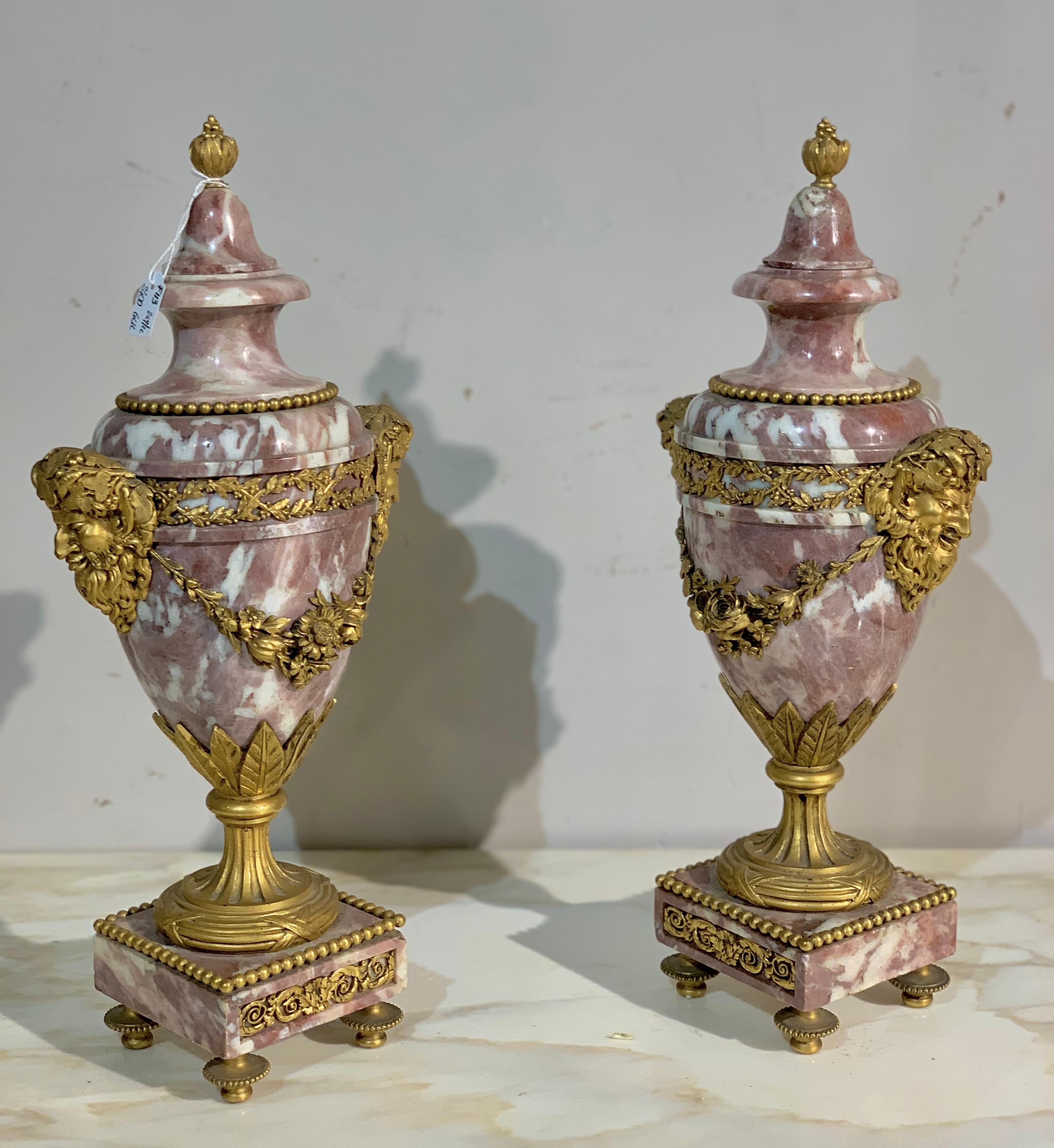 Bronze Pair of Neoclassic Paris Marble Vase