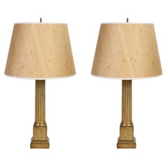 Pair of Neoclassic Reeded Gilt Column Lamps