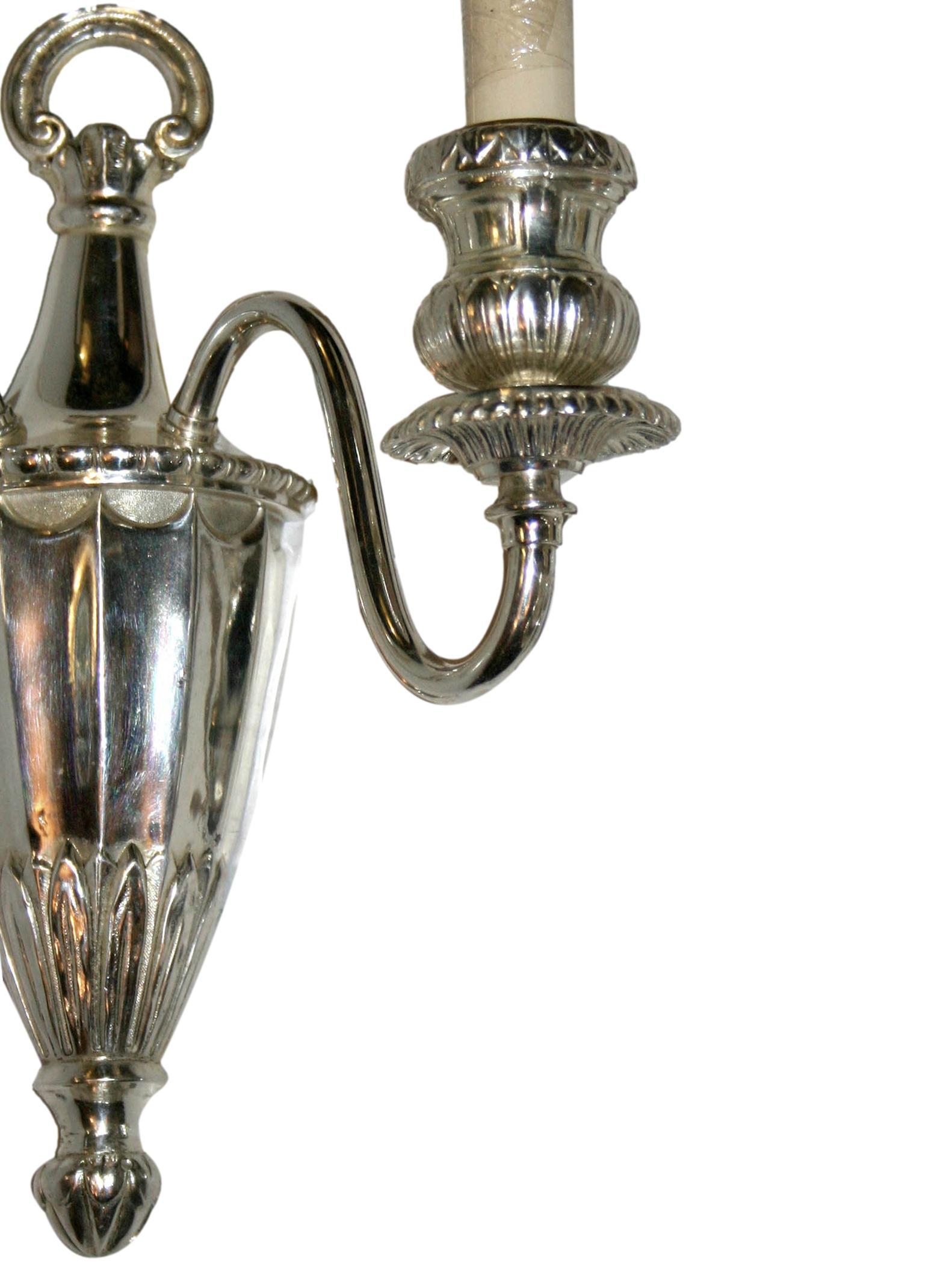 American Pair of Neoclassic Silver Plated Sconces For Sale