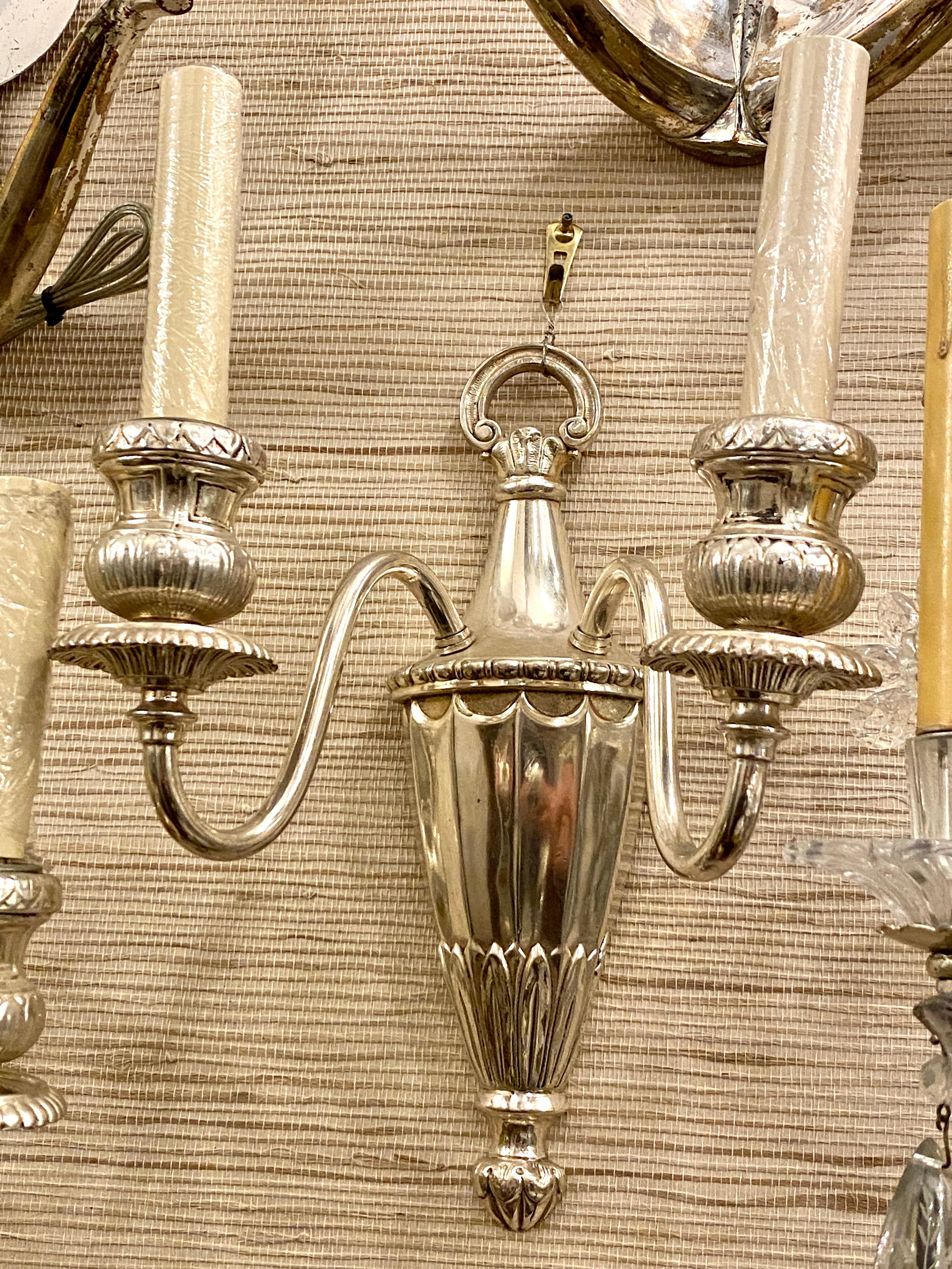 Silvered Pair of Neoclassic Silver Plated Sconces For Sale