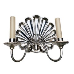 Pair of Neoclassic Silver Plated Shell Sconces
