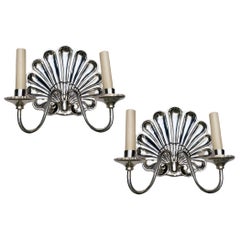 Vintage Pair of Neoclassic Silver Plated Shell Sconces