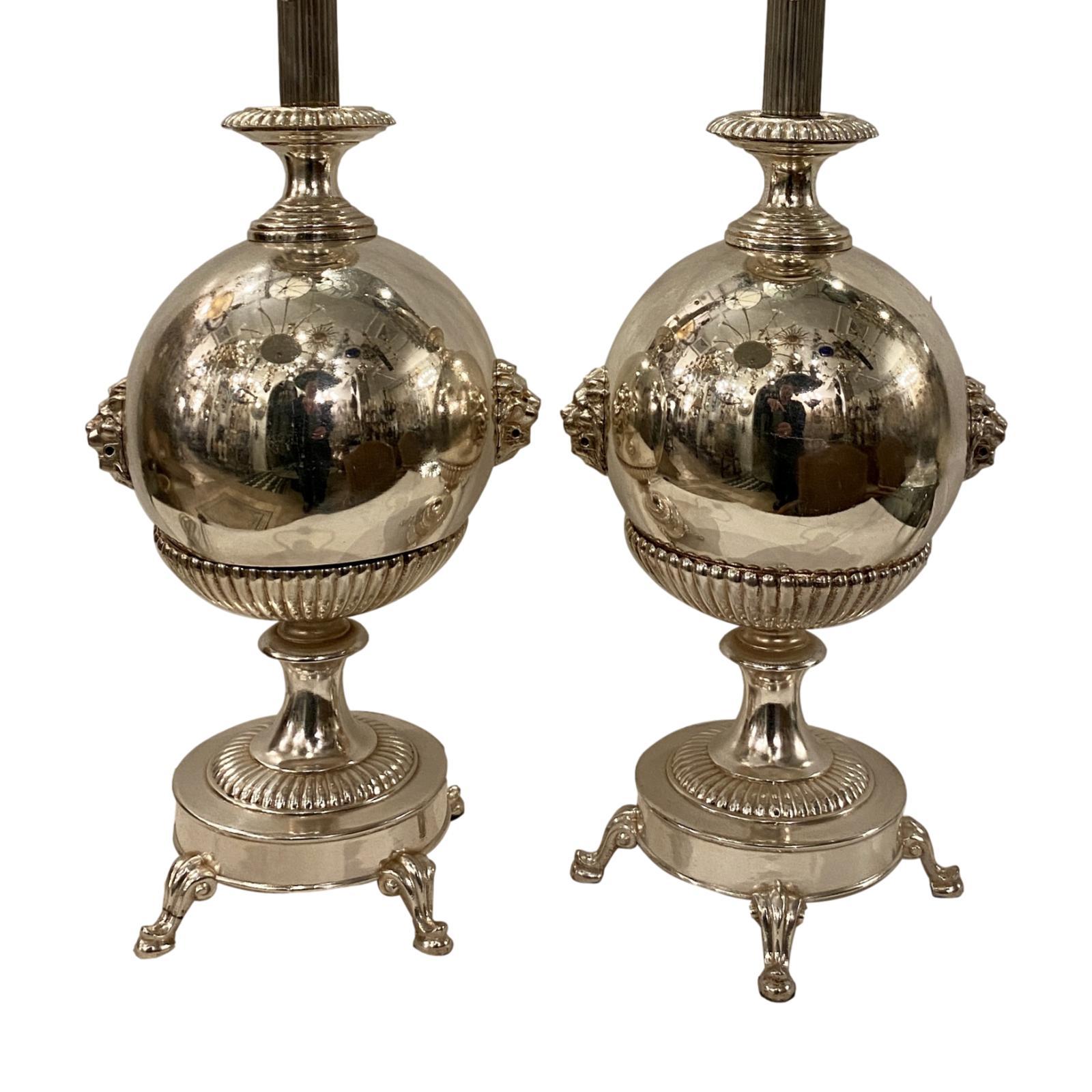 Silvered Pair of Neoclassic Silver Table Lamps