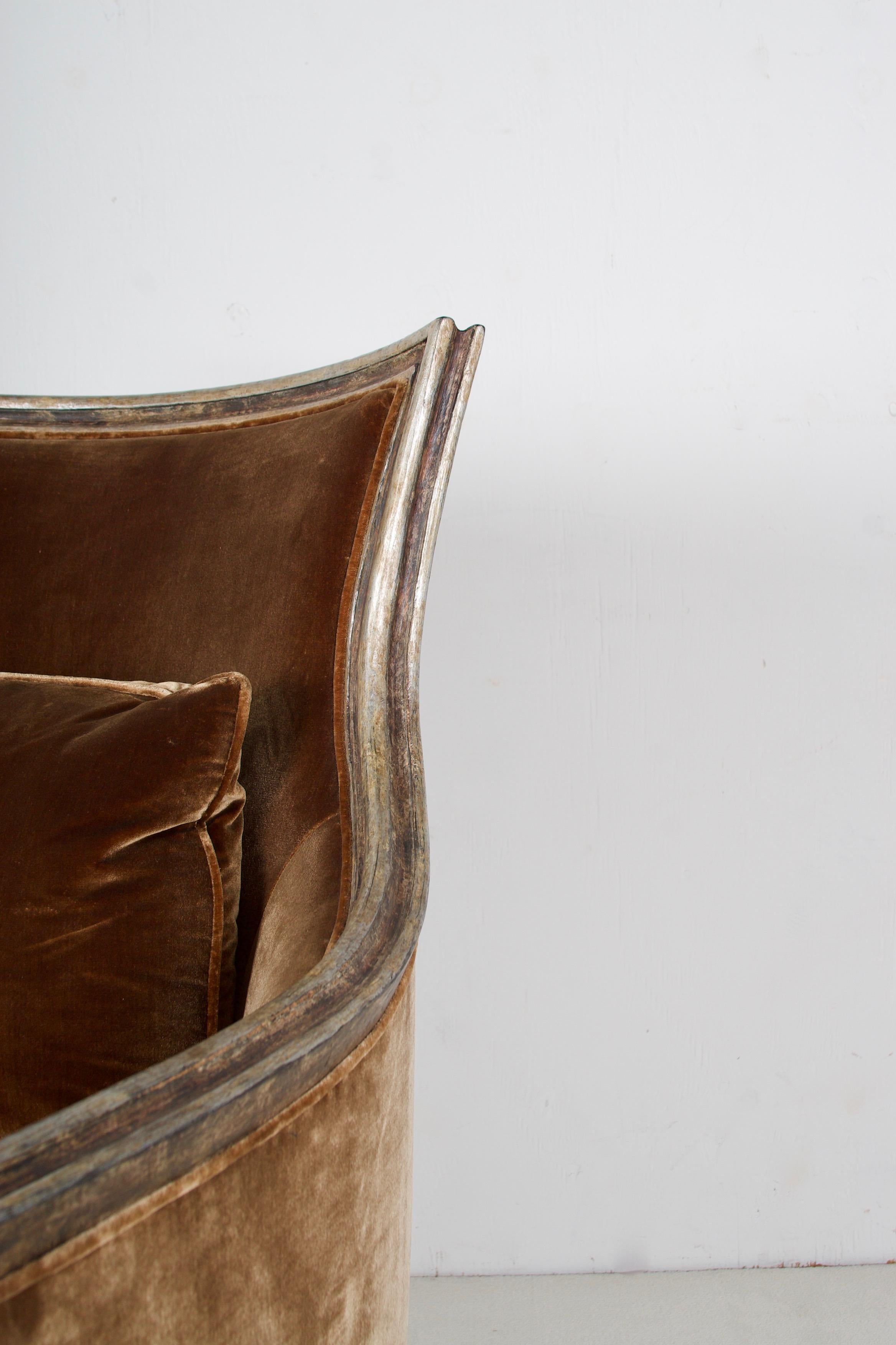 Wood Pair of Neoclassic Style Bergères, Upholstered in Silk Velvet
