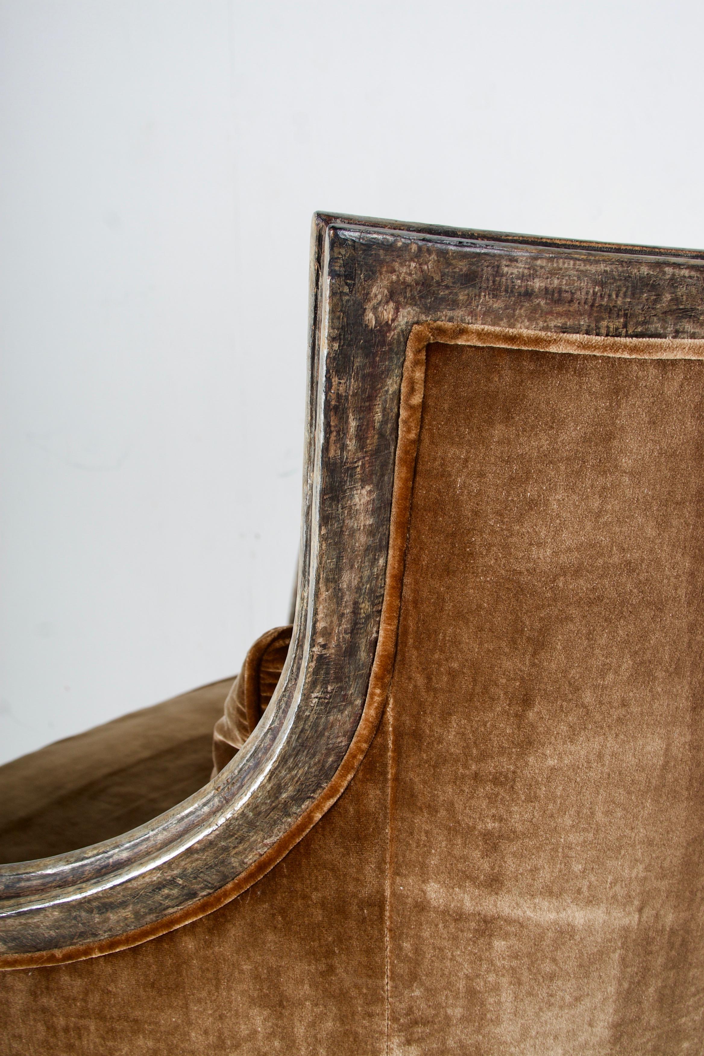 Pair of Neoclassic Style Bergères, Upholstered in Silk Velvet 1