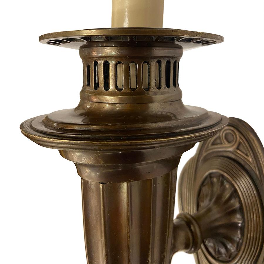Early 20th Century Pair of Neoclassic Style Bronze Sconces For Sale