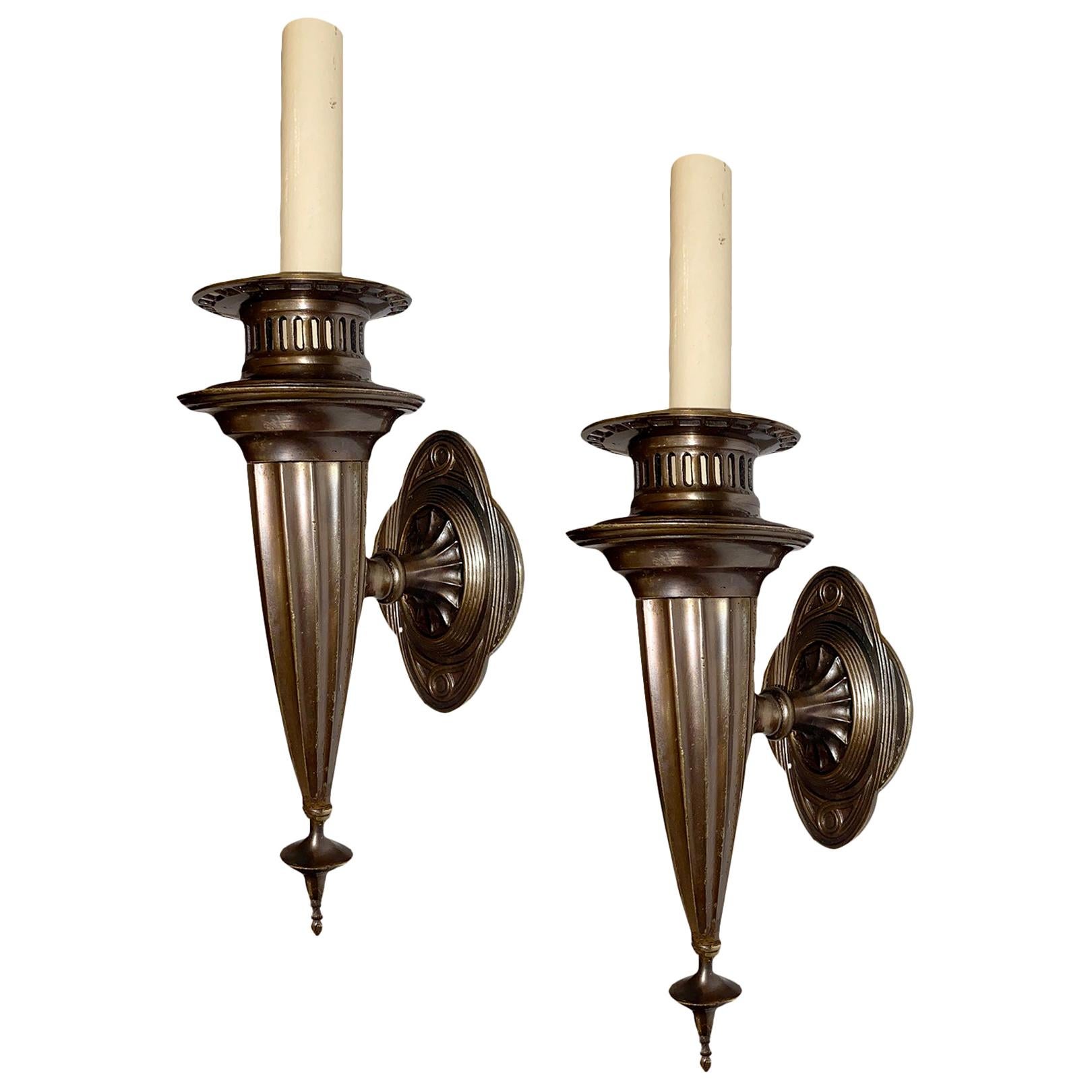 Pair of Neoclassic Style Bronze Sconces For Sale