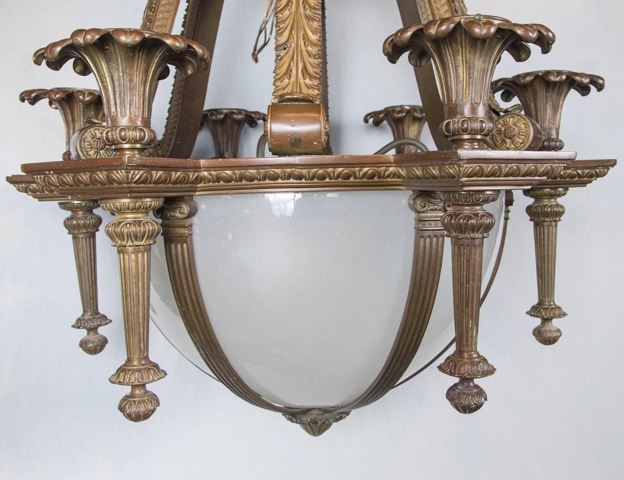 Pair of Neoclassic Style Caldwell Chandeliers with Opaline Glass Panels Inset For Sale 5