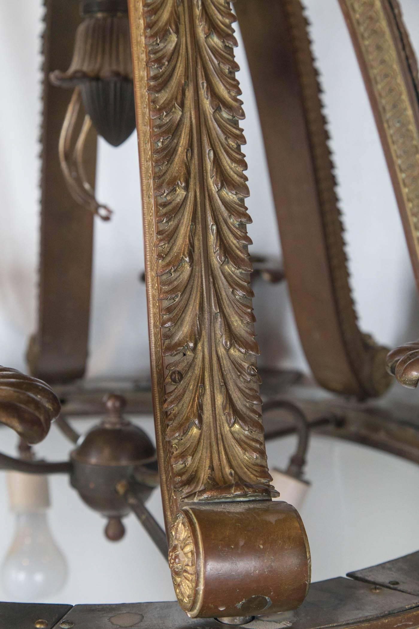 Early 20th Century Pair of Neoclassic Style Caldwell Chandeliers with Opaline Glass Panels Inset For Sale