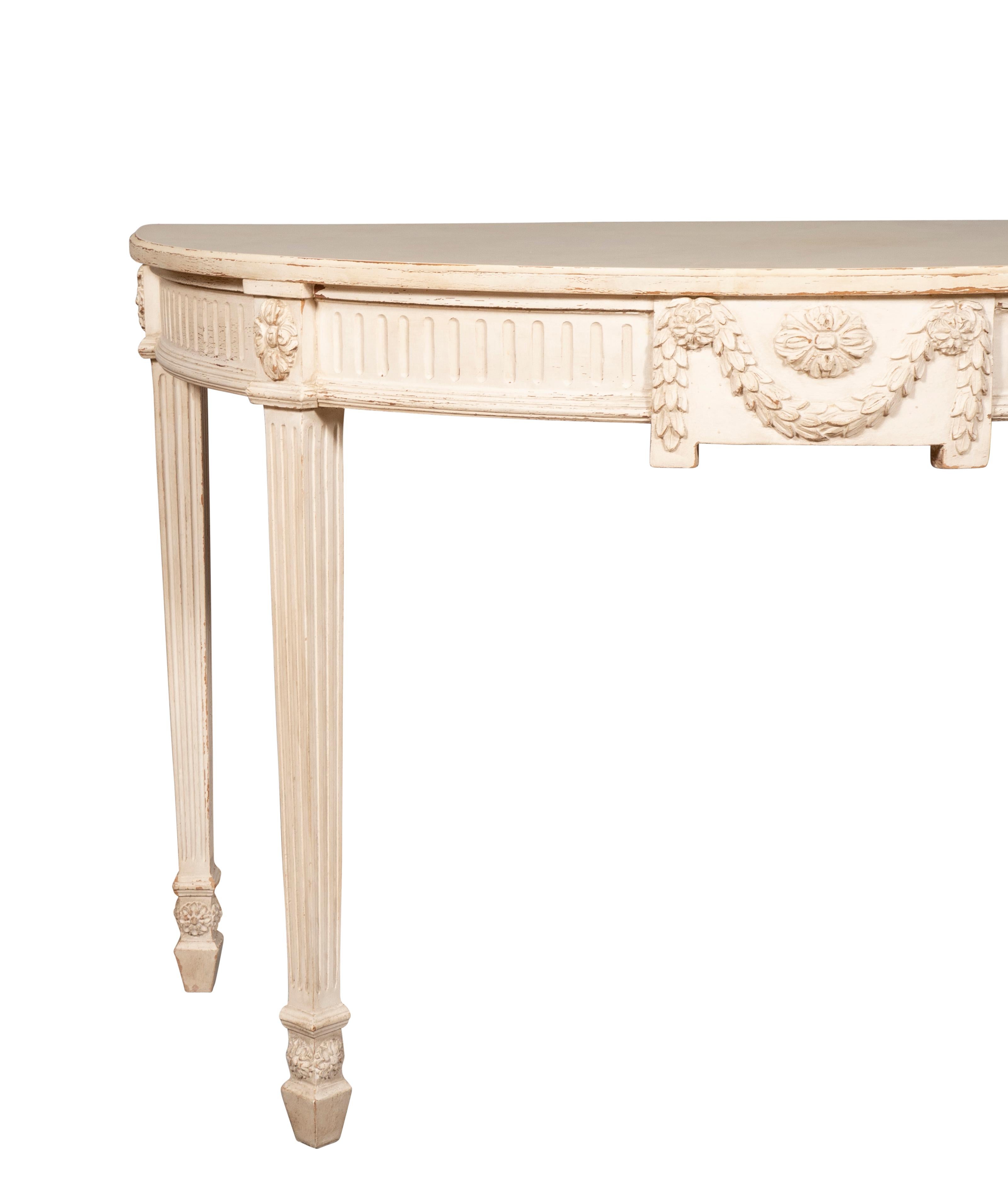 Pair of Neoclassic Style Demilune Painted Console Tables 2