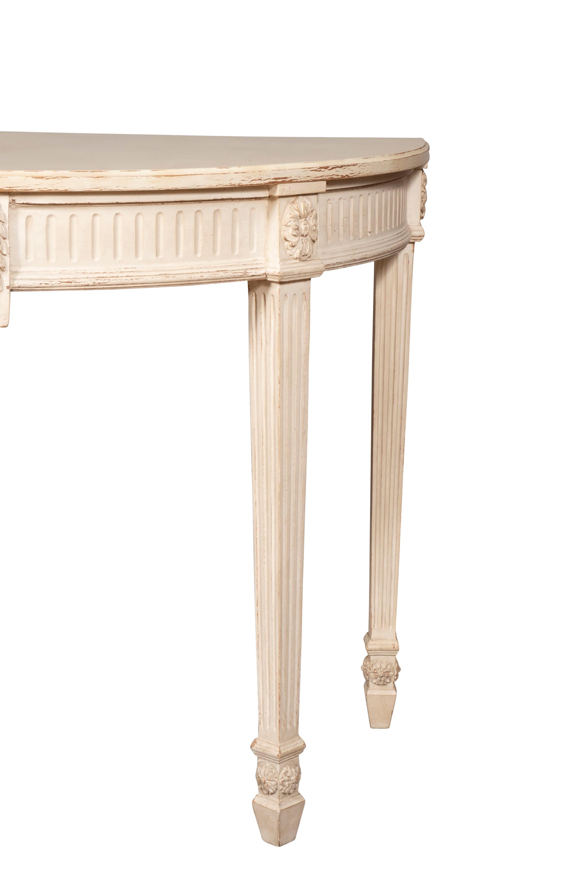Pair of Neoclassic Style Demilune Painted Console Tables 3