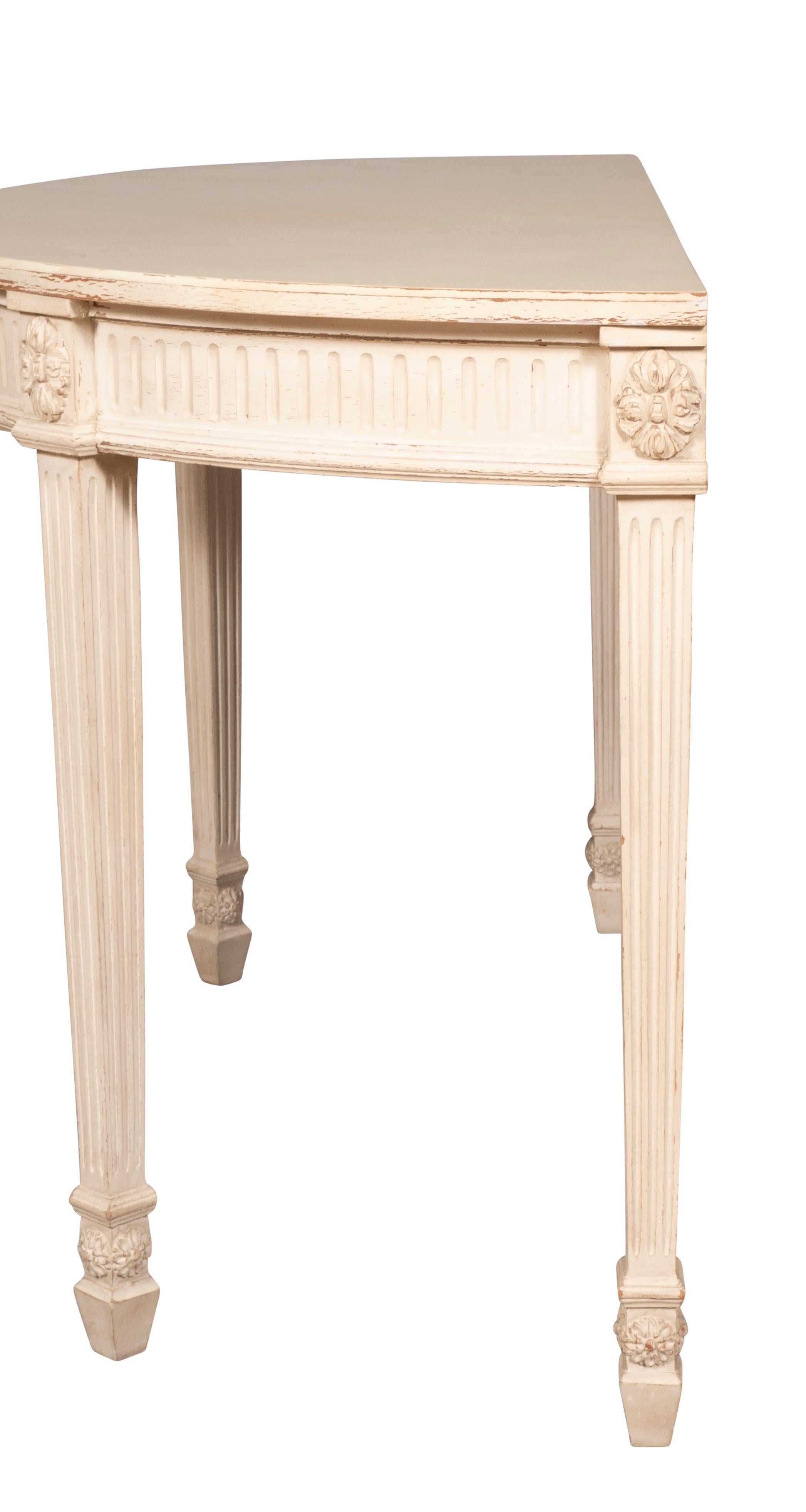 Pair of Neoclassic Style Demilune Painted Console Tables 7