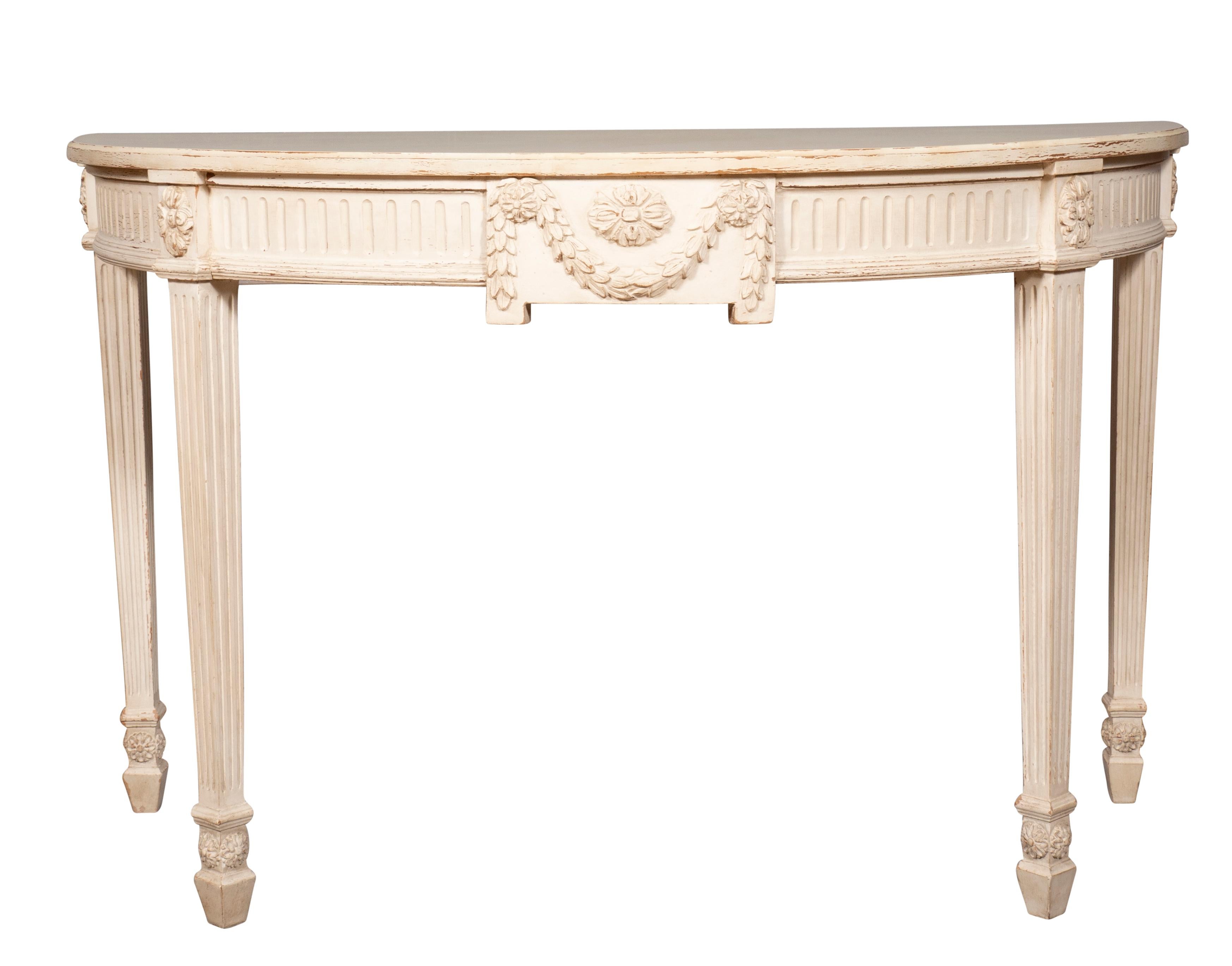 Neoclassical Pair of Neoclassic Style Demilune Painted Console Tables