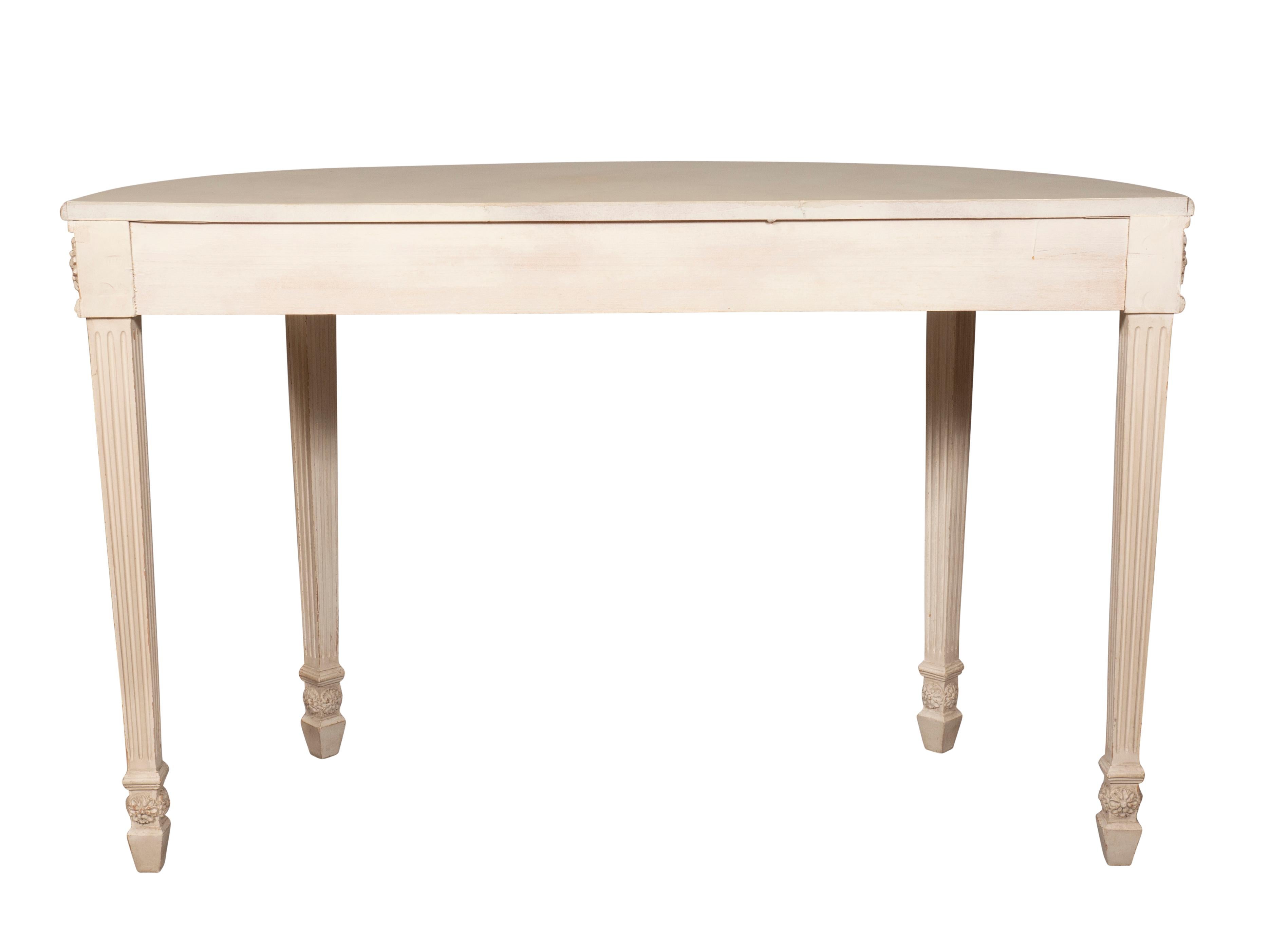 Pair of Neoclassic Style Demilune Painted Console Tables In Good Condition In Essex, MA