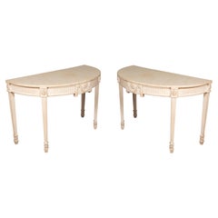 Pair of Neoclassic Style Demilune Painted Console Tables