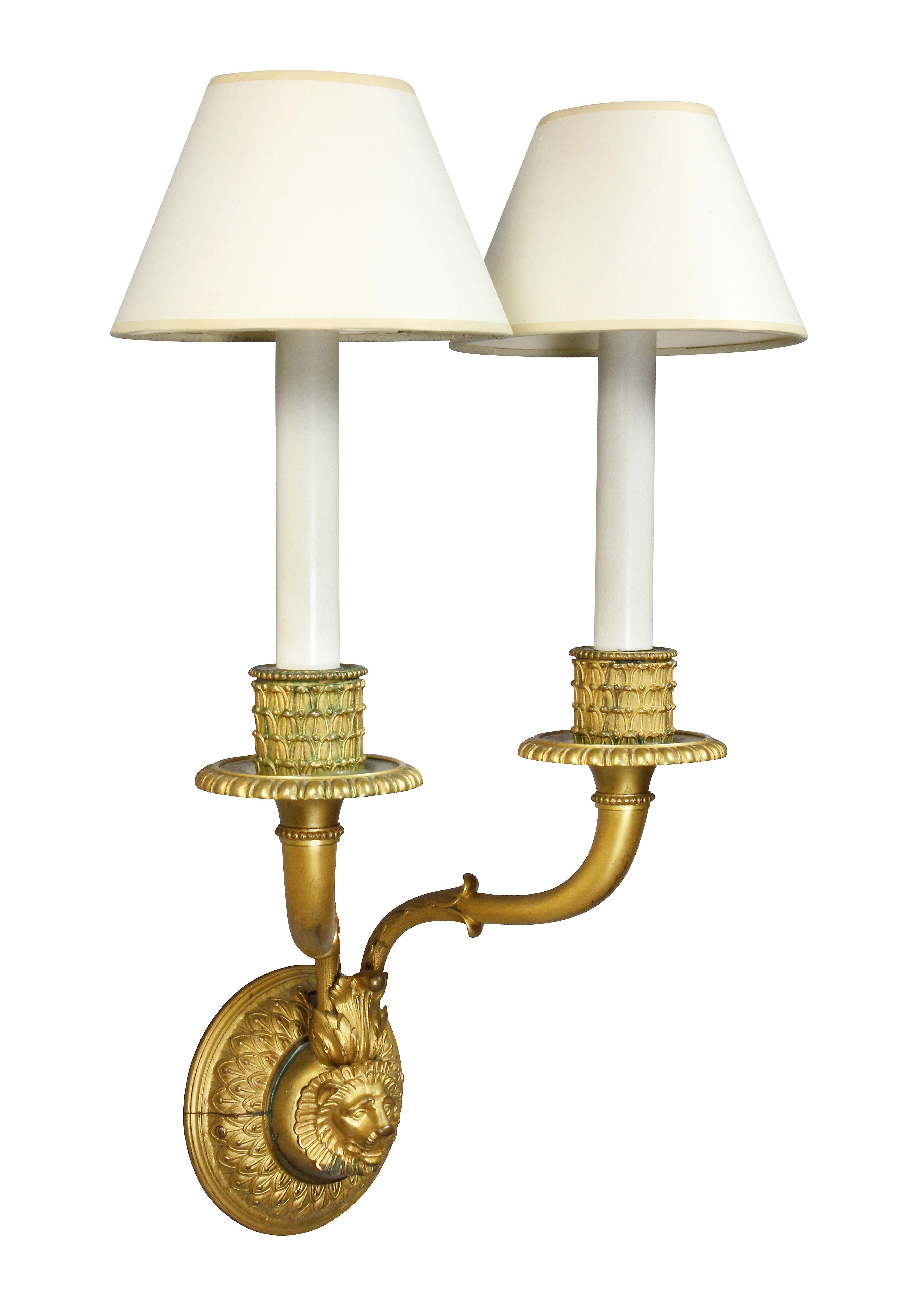 Neoclassical Pair of Neoclassic Style Gilt Bronze Wall Lights