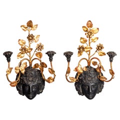 Pair of Neoclassic Style Giltwood and Painted Wall Lights