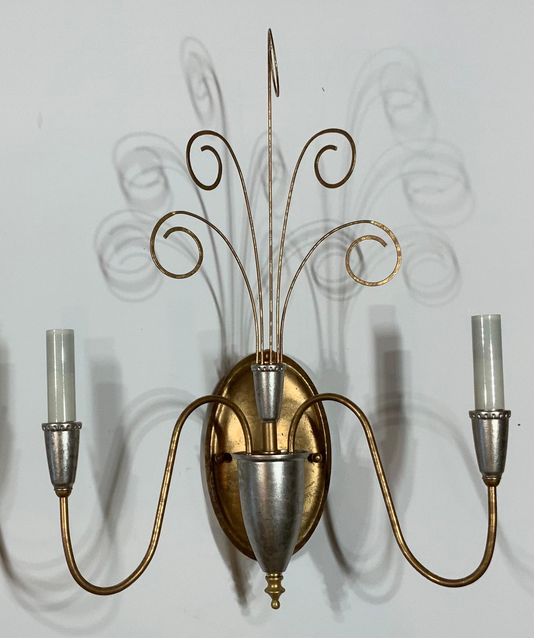Hand-Crafted Pair of Neoclassic Style Wall Sconces For Sale