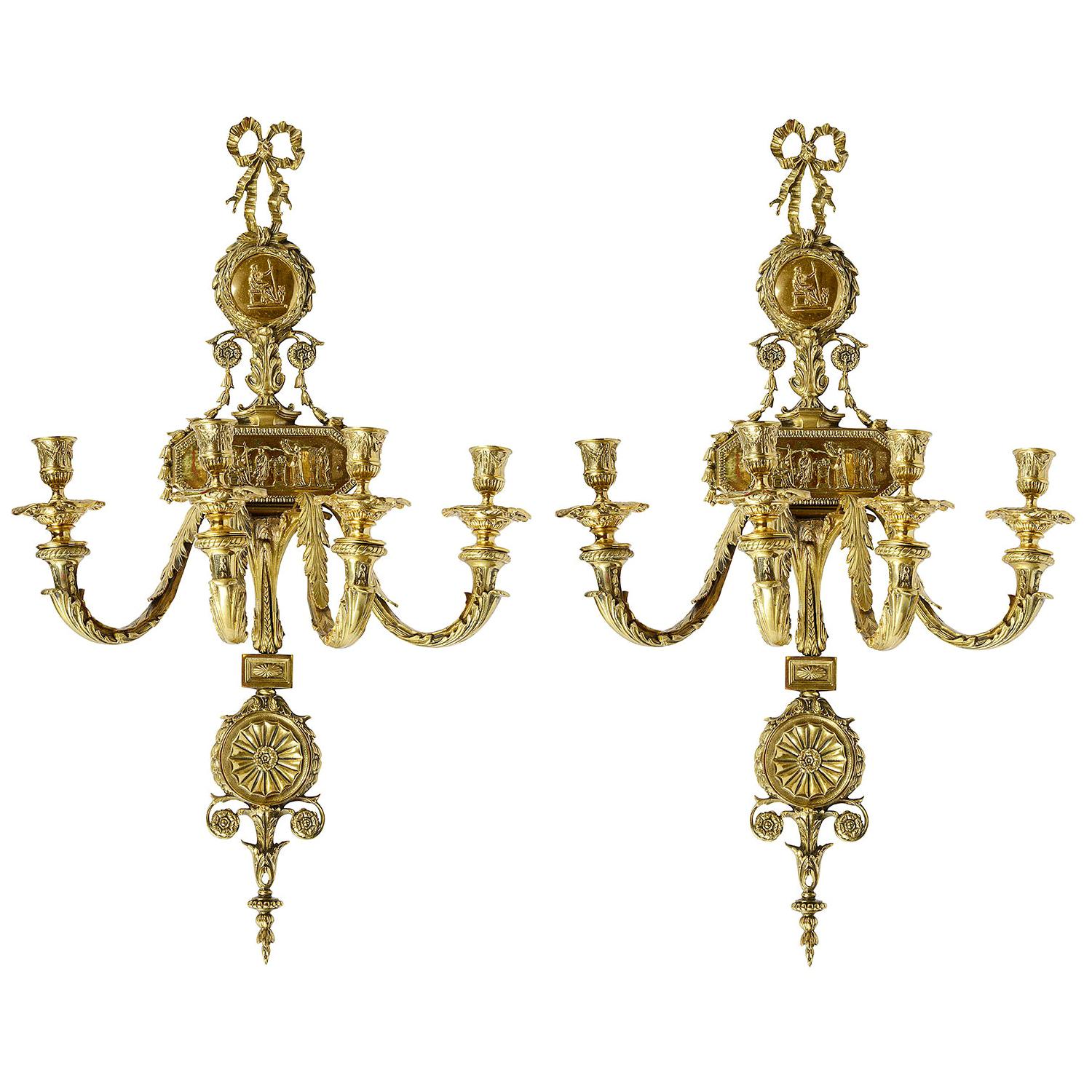 Pair of Neoclassical Adam Style Wall Lights, 19th Century