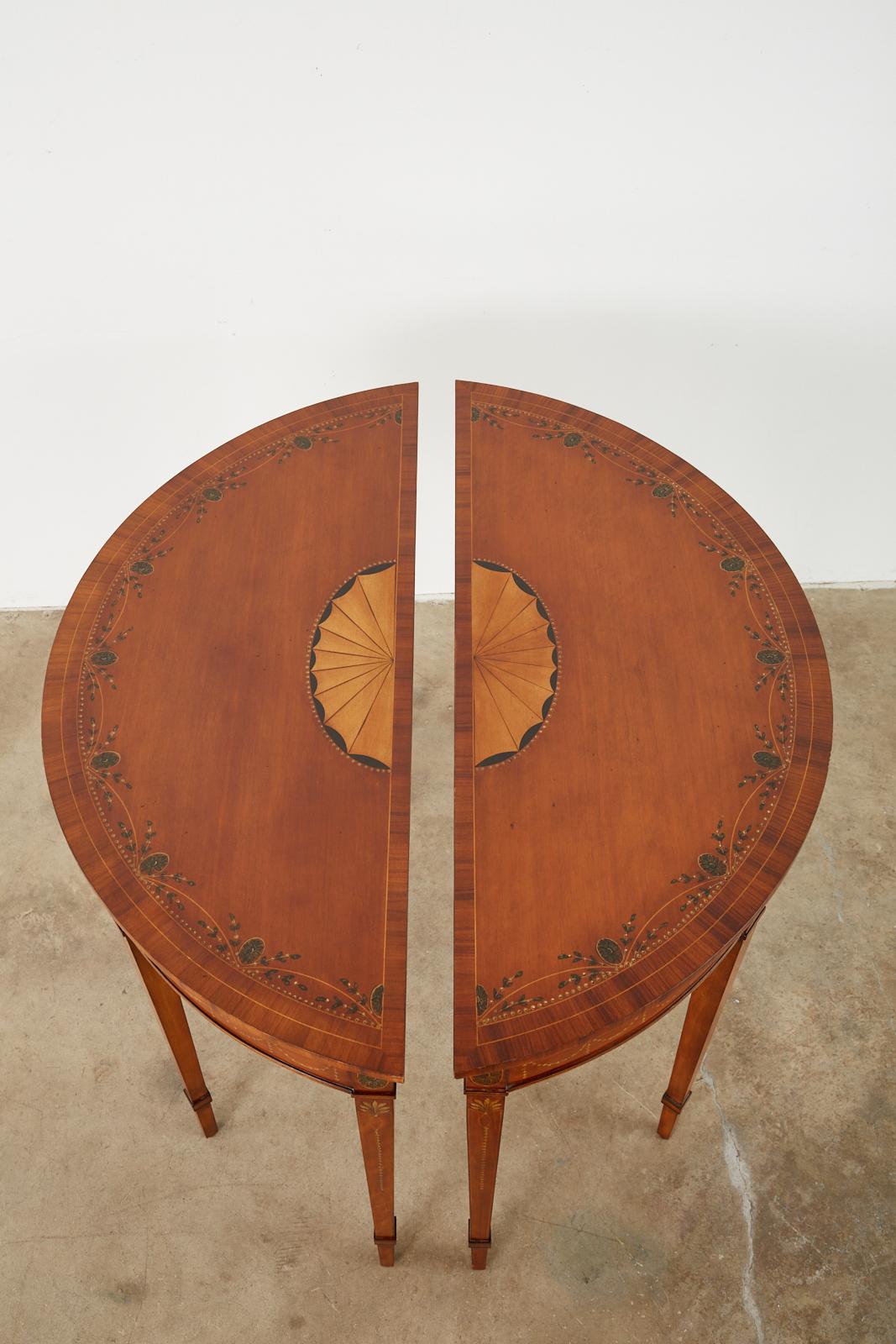 American Pair of Neoclassical Adams Style Demilune Consoles by Schumacher