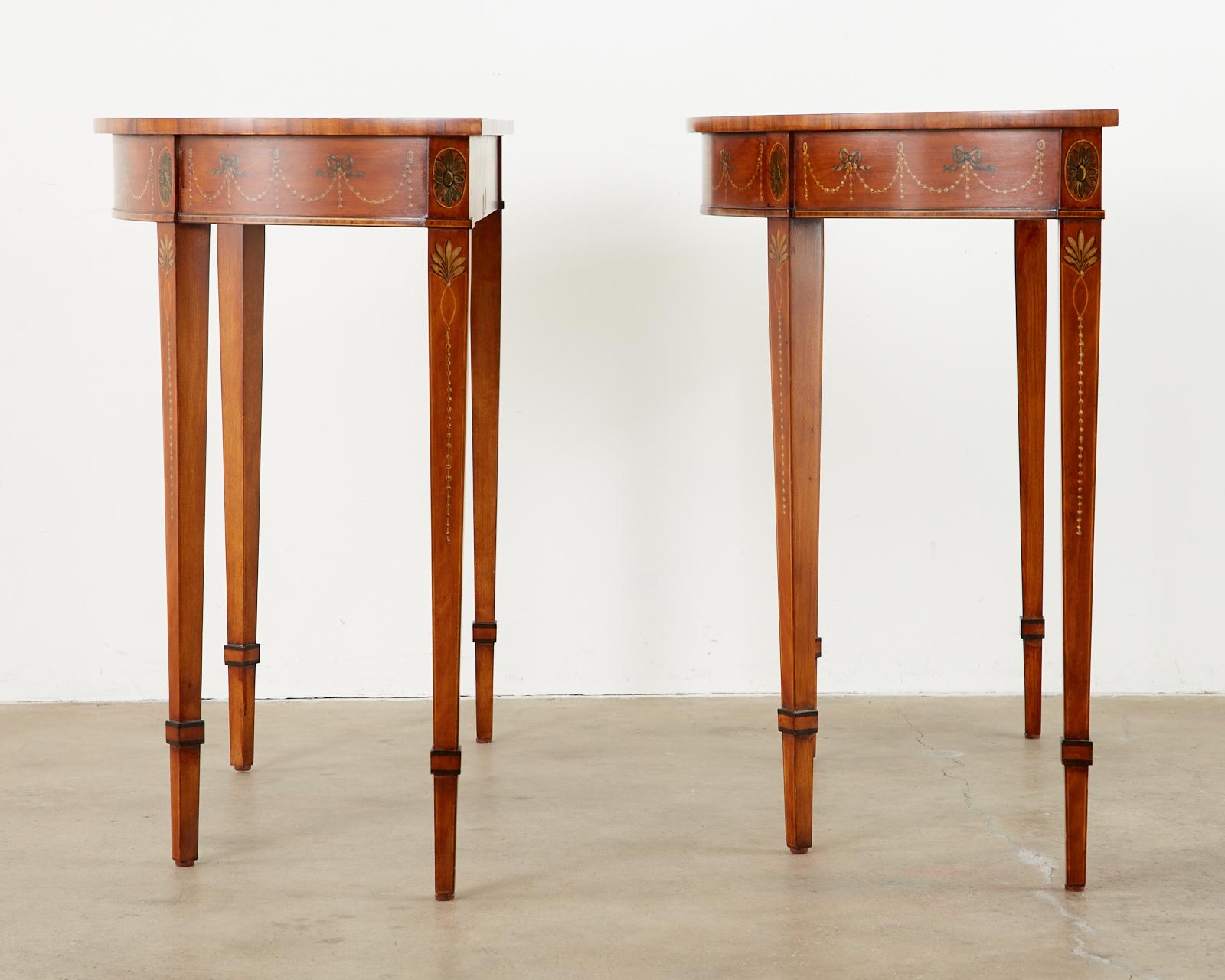 Pair of Neoclassical Adams Style Demilune Consoles by Schumacher In Good Condition In Rio Vista, CA