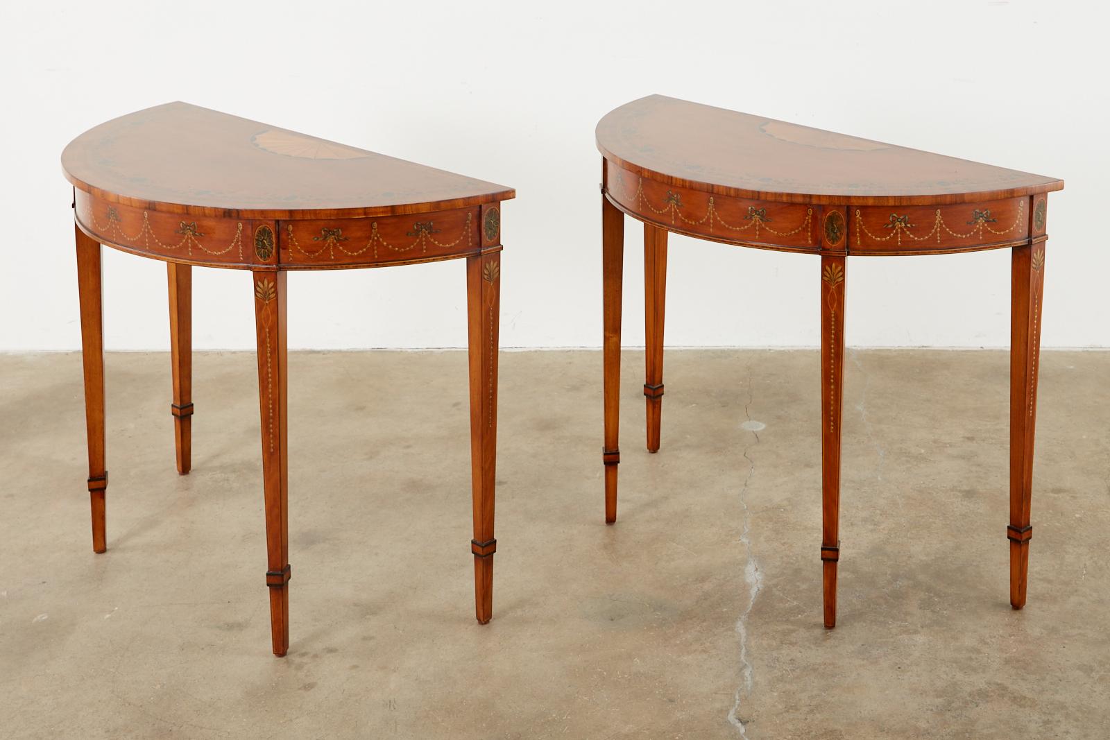 Mahogany Pair of Neoclassical Adams Style Demilune Consoles by Schumacher