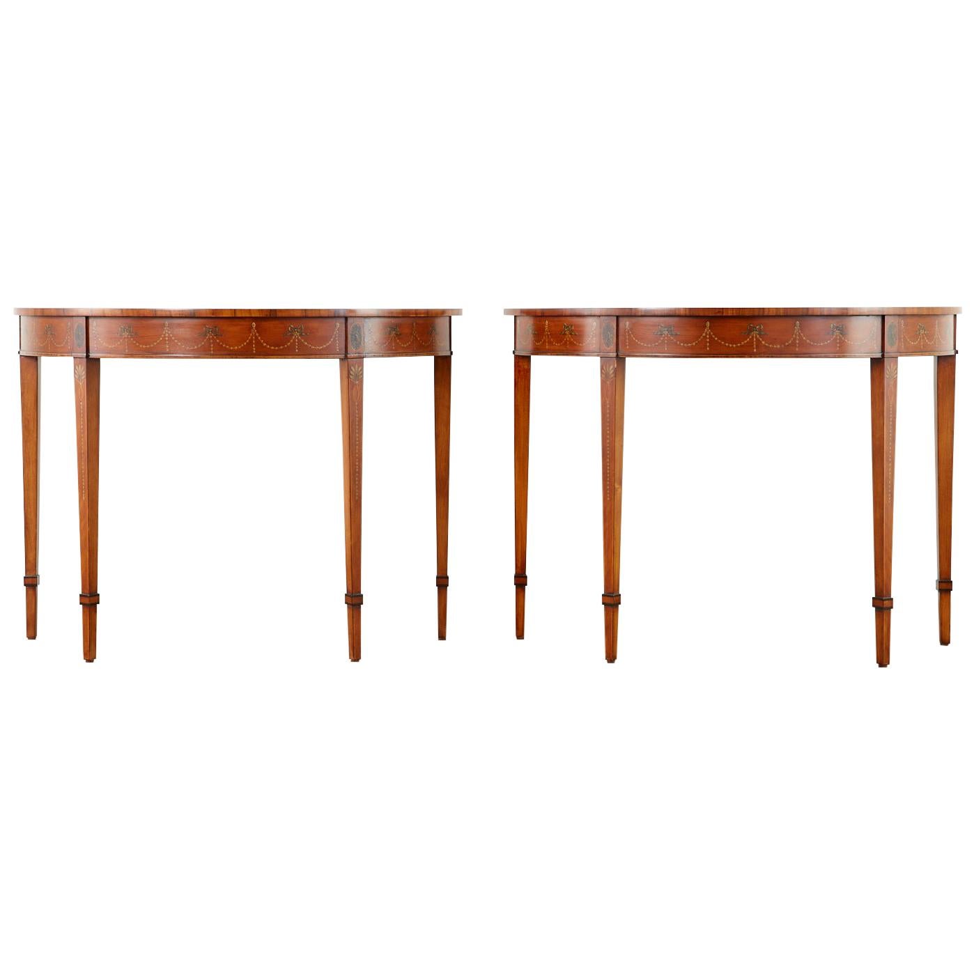 Pair of Neoclassical Adams Style Demilune Consoles by Schumacher