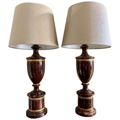 Pair of Neoclassical Alabaster and Brass Table Lamps