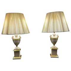 Pair of neoclassical alabaster and gilt bronze table lamps