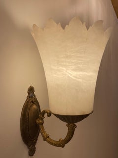 Pair of Neoclassical Alabaster Torch Sconces