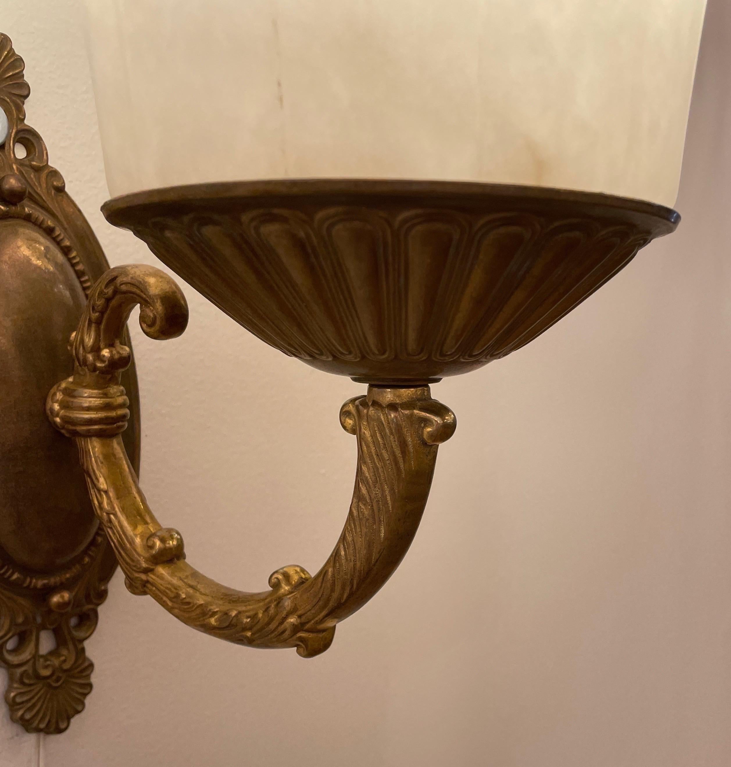 Swedish Pair of Neoclassical Alabaster Torch Sconces For Sale