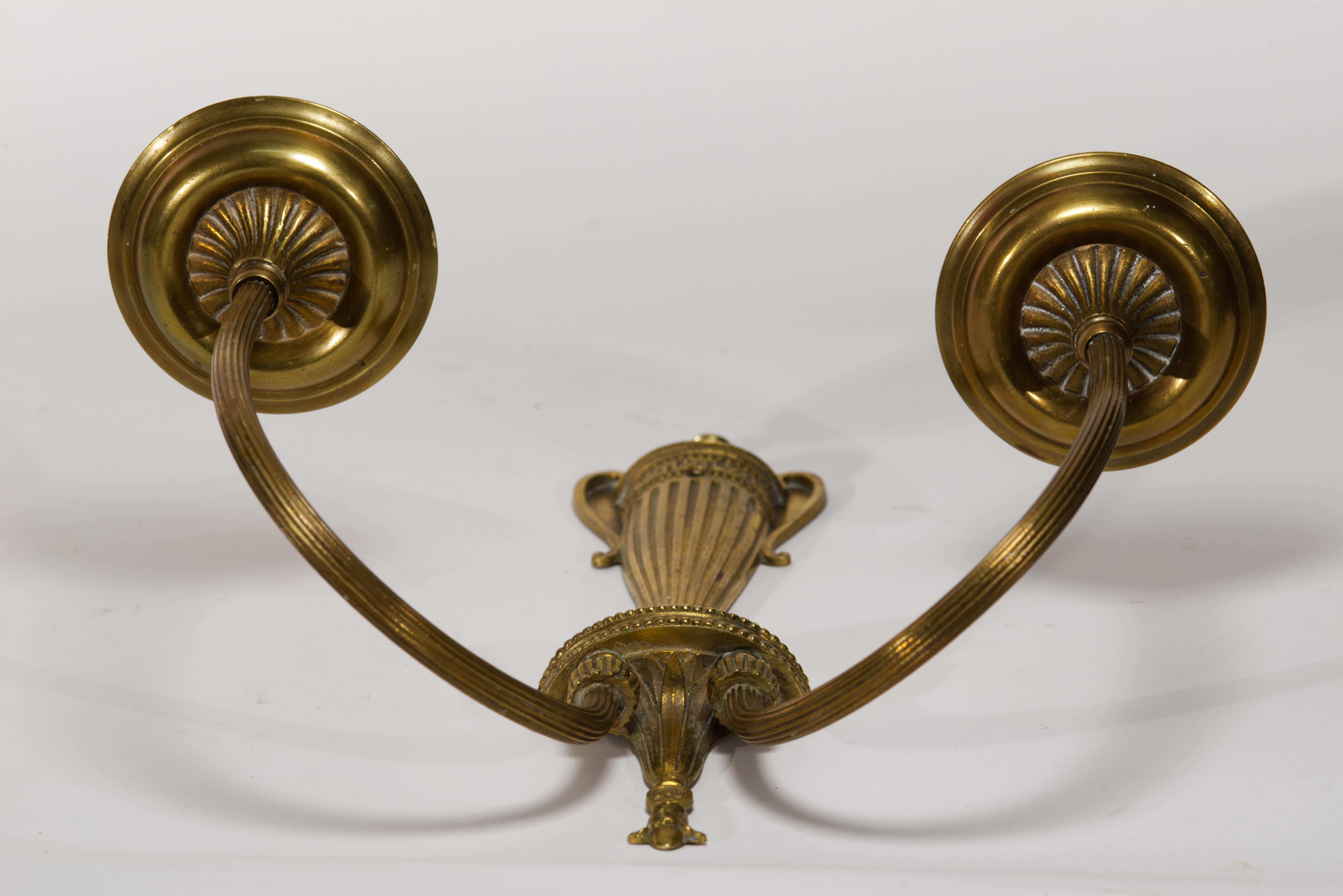 Pair of Neoclassical American Bronze Sconces, Double Arms, 1900s-1920s, #2 For Sale 4