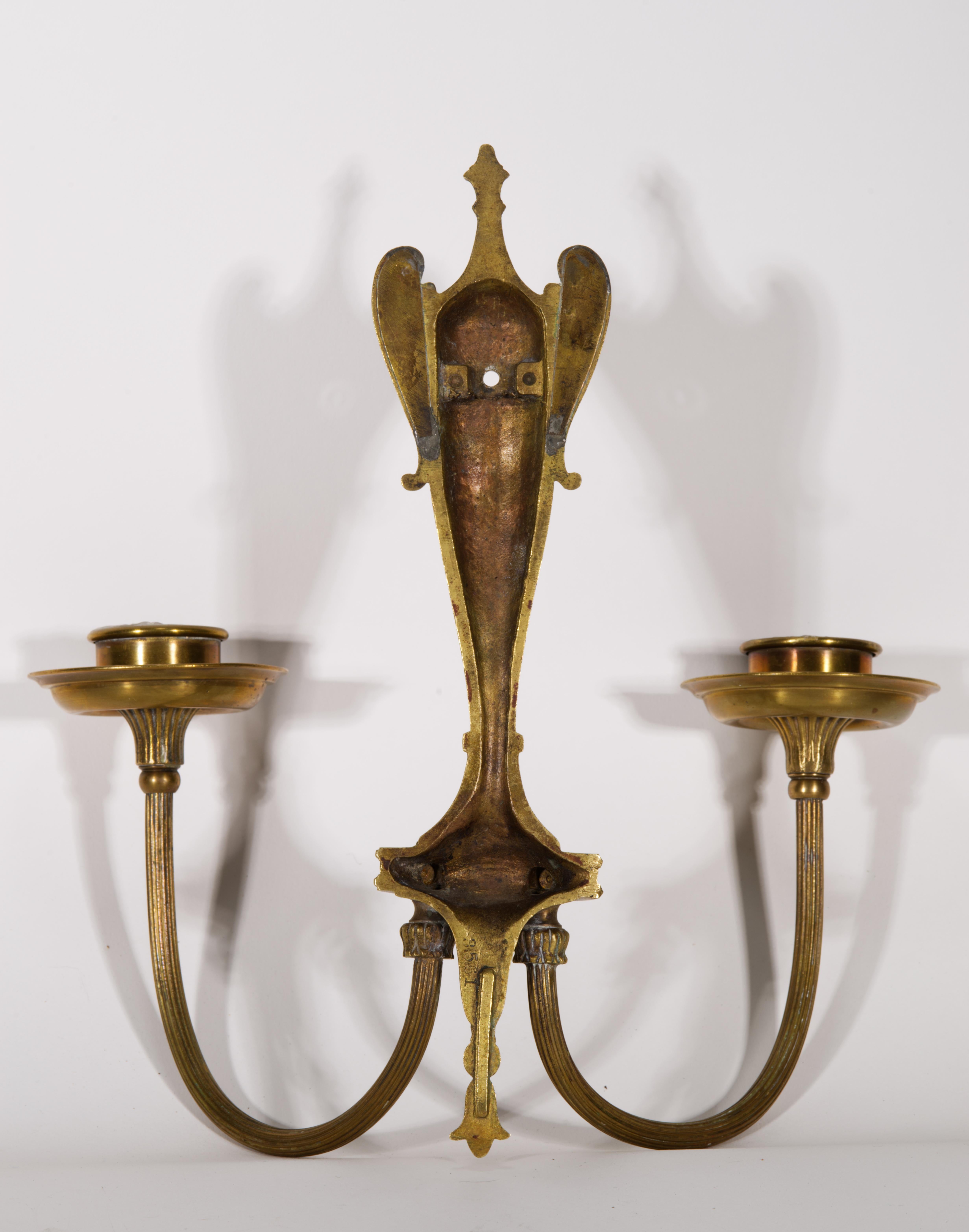 Pair of Neoclassical American Bronze Sconces, Double Arms, 1900s-1920s, #2 For Sale 8