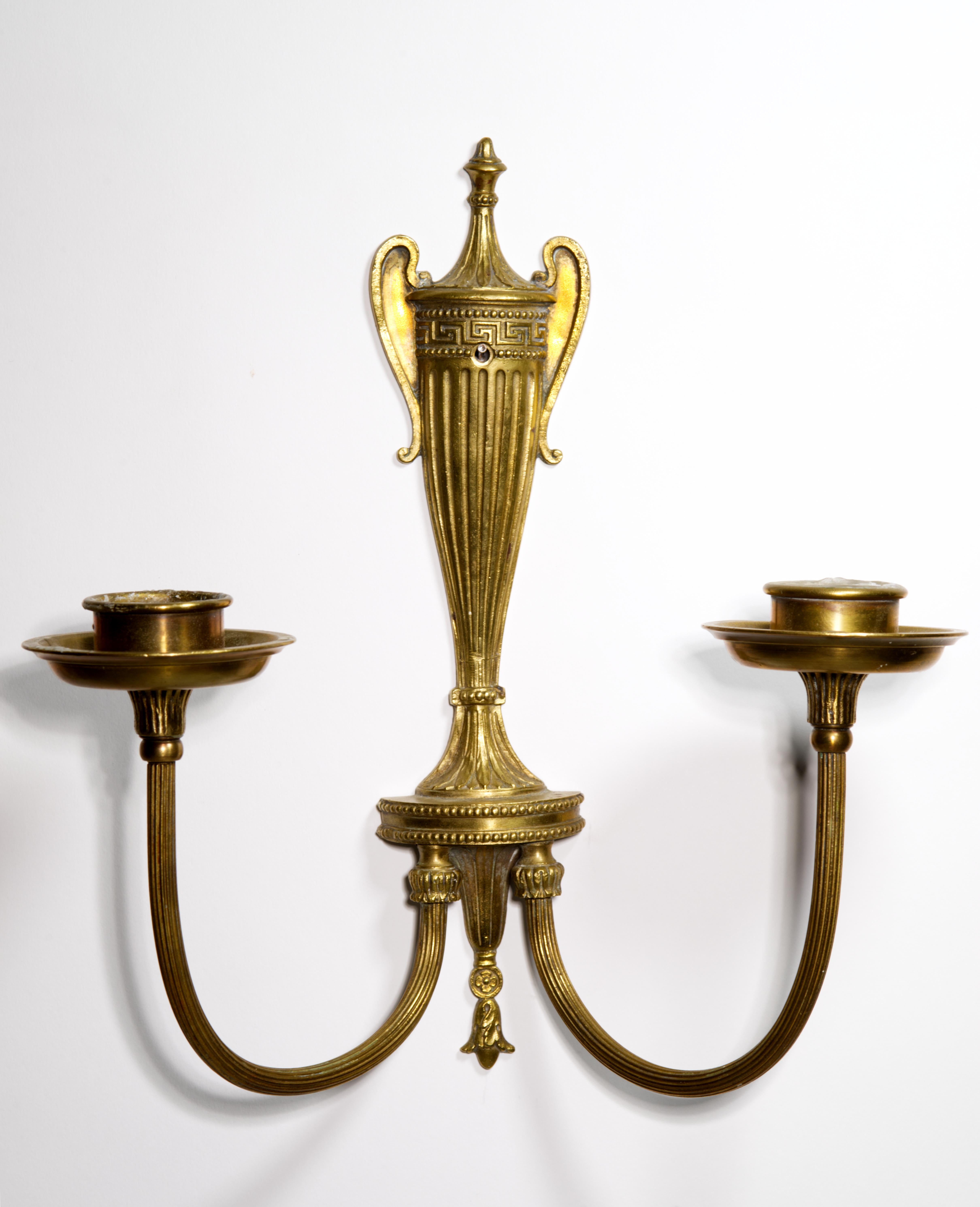 Regency Pair of Neoclassical American Bronze Sconces, Double Arms, 1900s-1920s, #2 For Sale