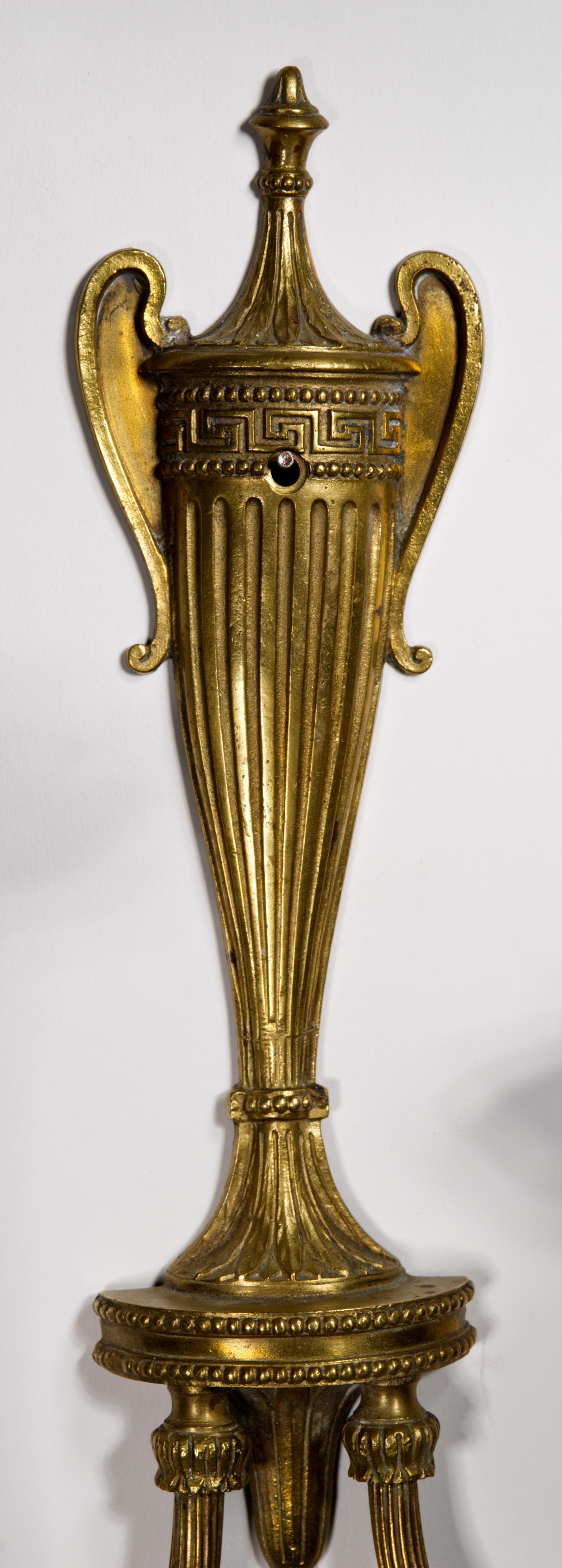 Hand-Crafted Pair of Neoclassical American Bronze Sconces, Double Arms, 1900s-1920s, #2 For Sale