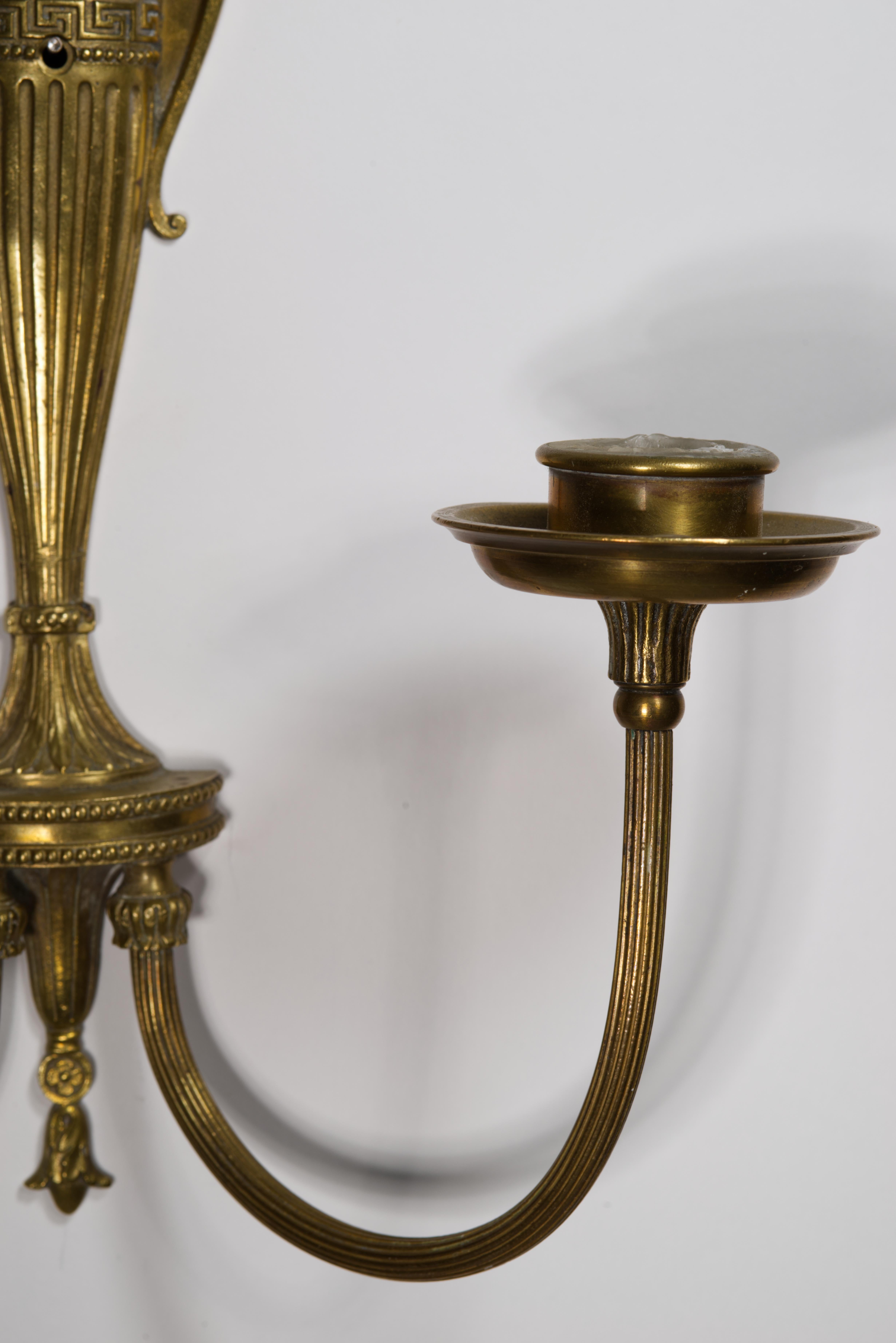 20th Century Pair of Neoclassical American Bronze Sconces, Double Arms, 1900s-1920s, #2 For Sale
