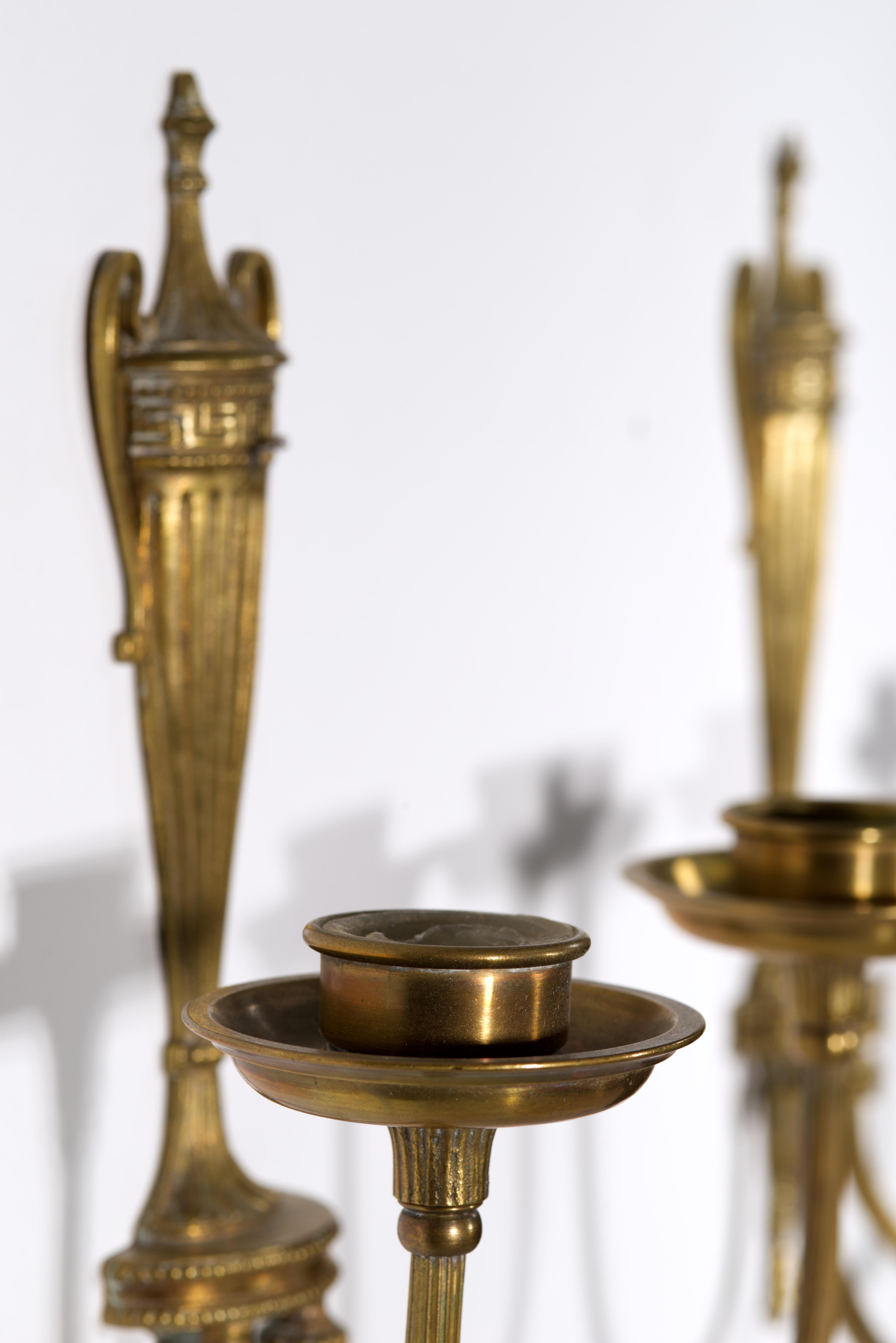 Pair of Neoclassical American Bronze Sconces, Double Arms, 1900s-1920s, #2 For Sale 3