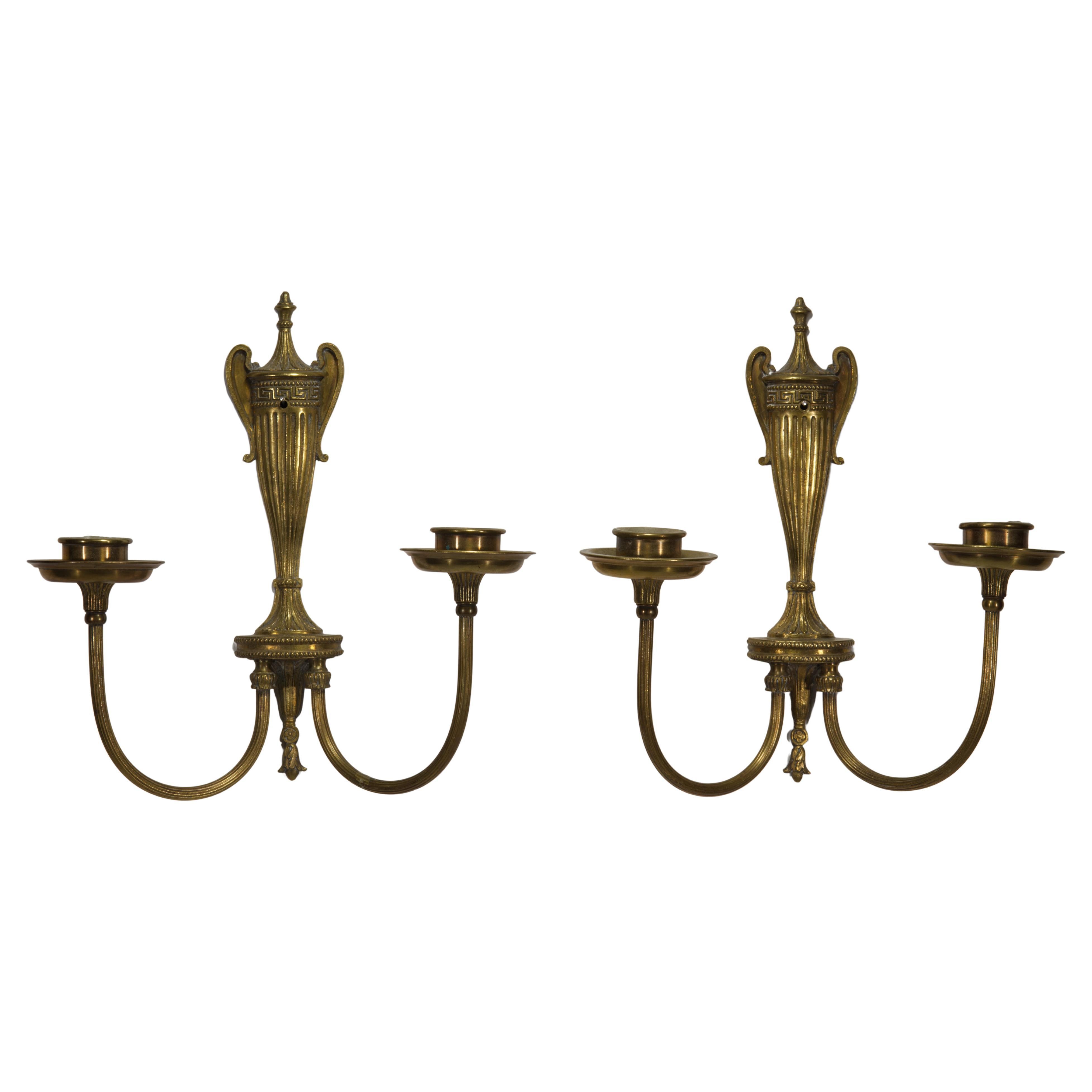 Pair of Neoclassical American Bronze Sconces, Double Arms, 1900s-1920s