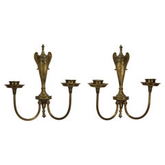 Pair of Neoclassical American Bronze Sconces, Double Arms, 1900s-1920s